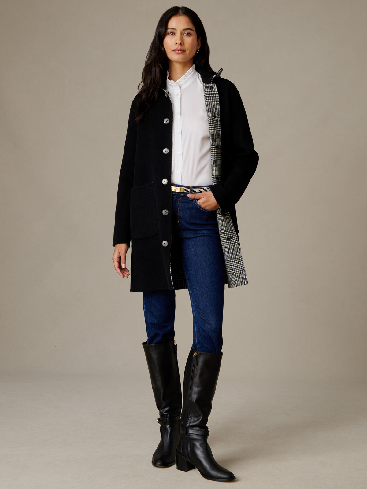 Frade Reversible Coat in Glen Plaid