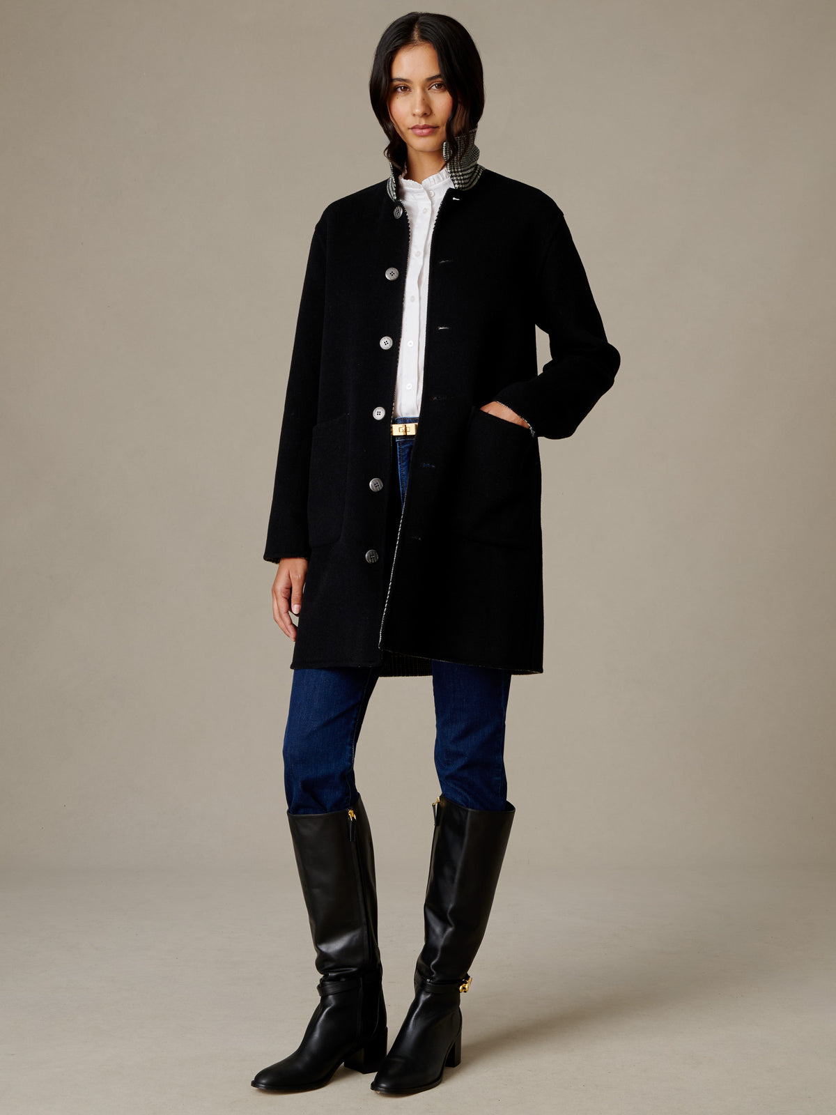 Frade Reversible Coat in Glen Plaid
