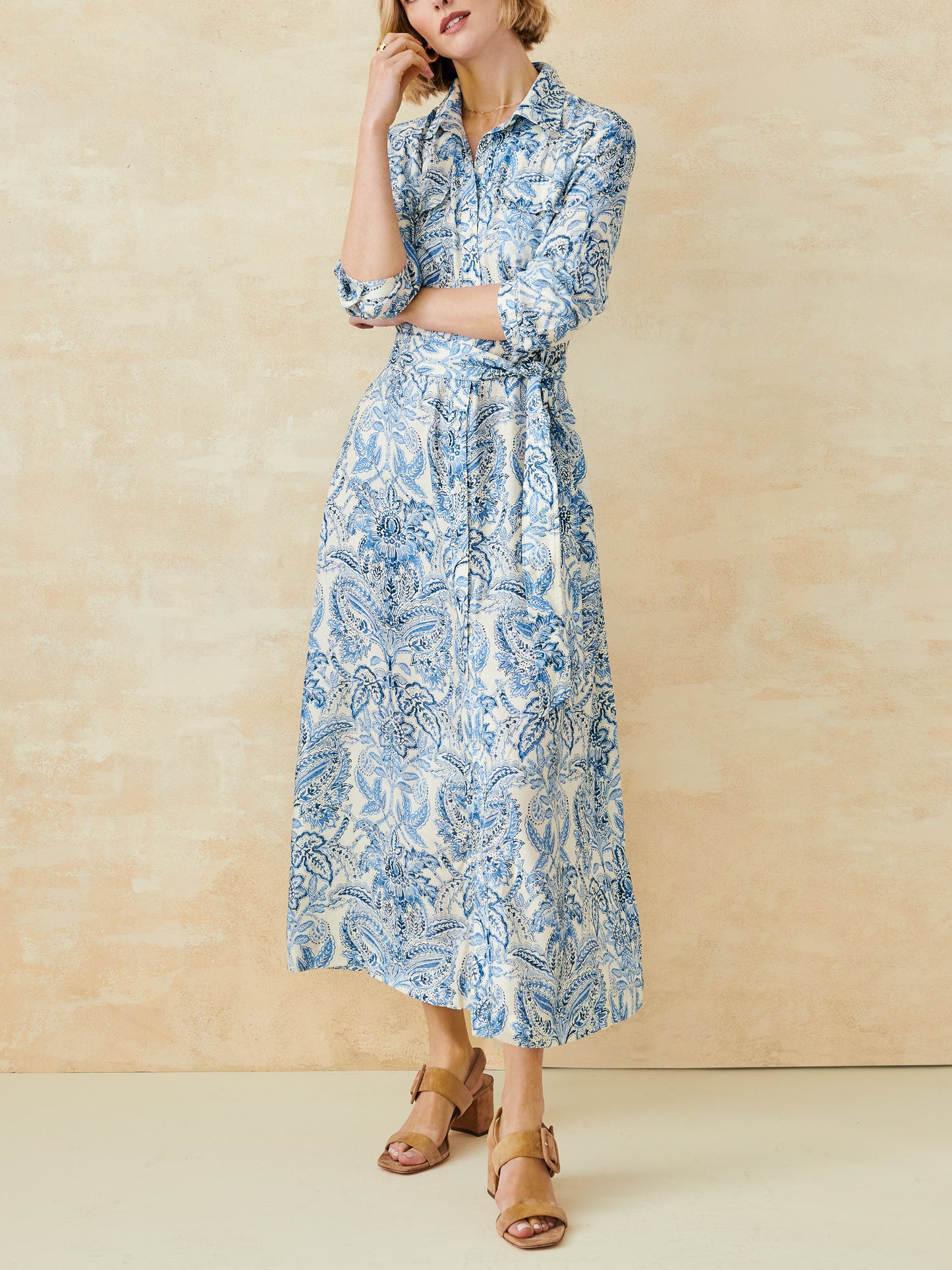 J.McLaughlin Freda dress in off white/dark blue made with silk/viscose. 