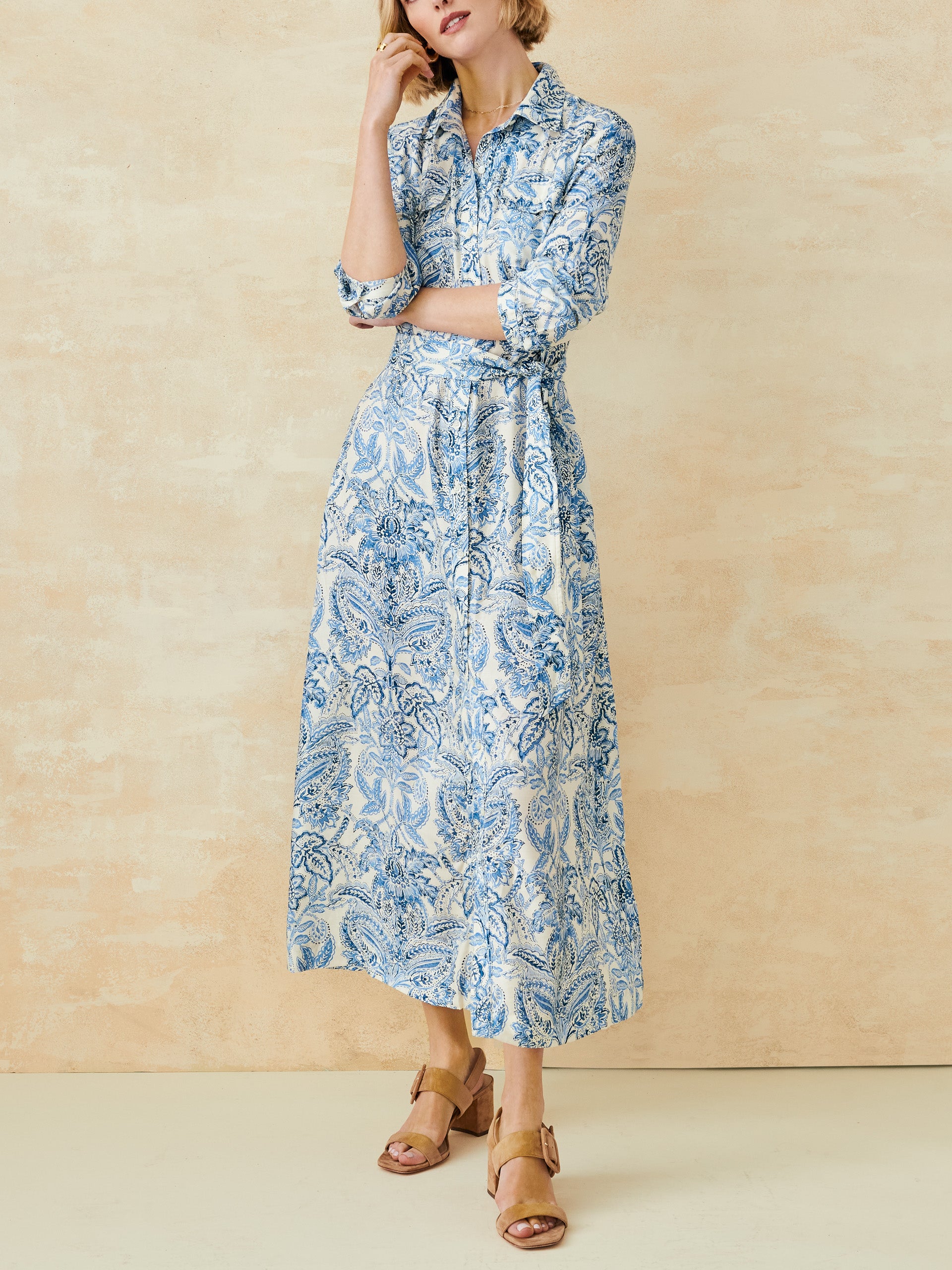 J.McLaughlin Freda dress in off white/dark blue made with silk/viscose. 