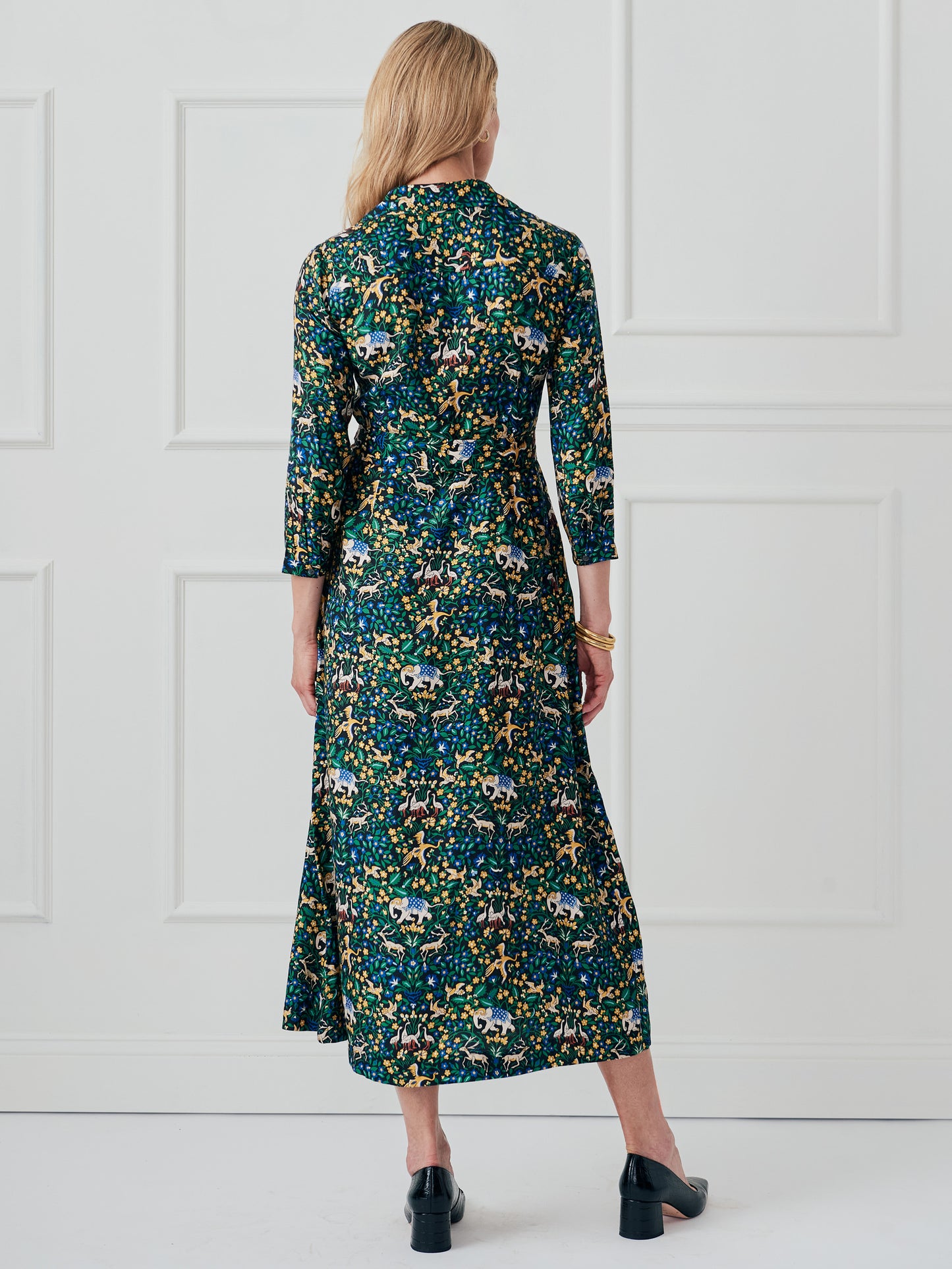 J.McLaughlin Freda dress in black/green/yellow made with silk/viscose. 