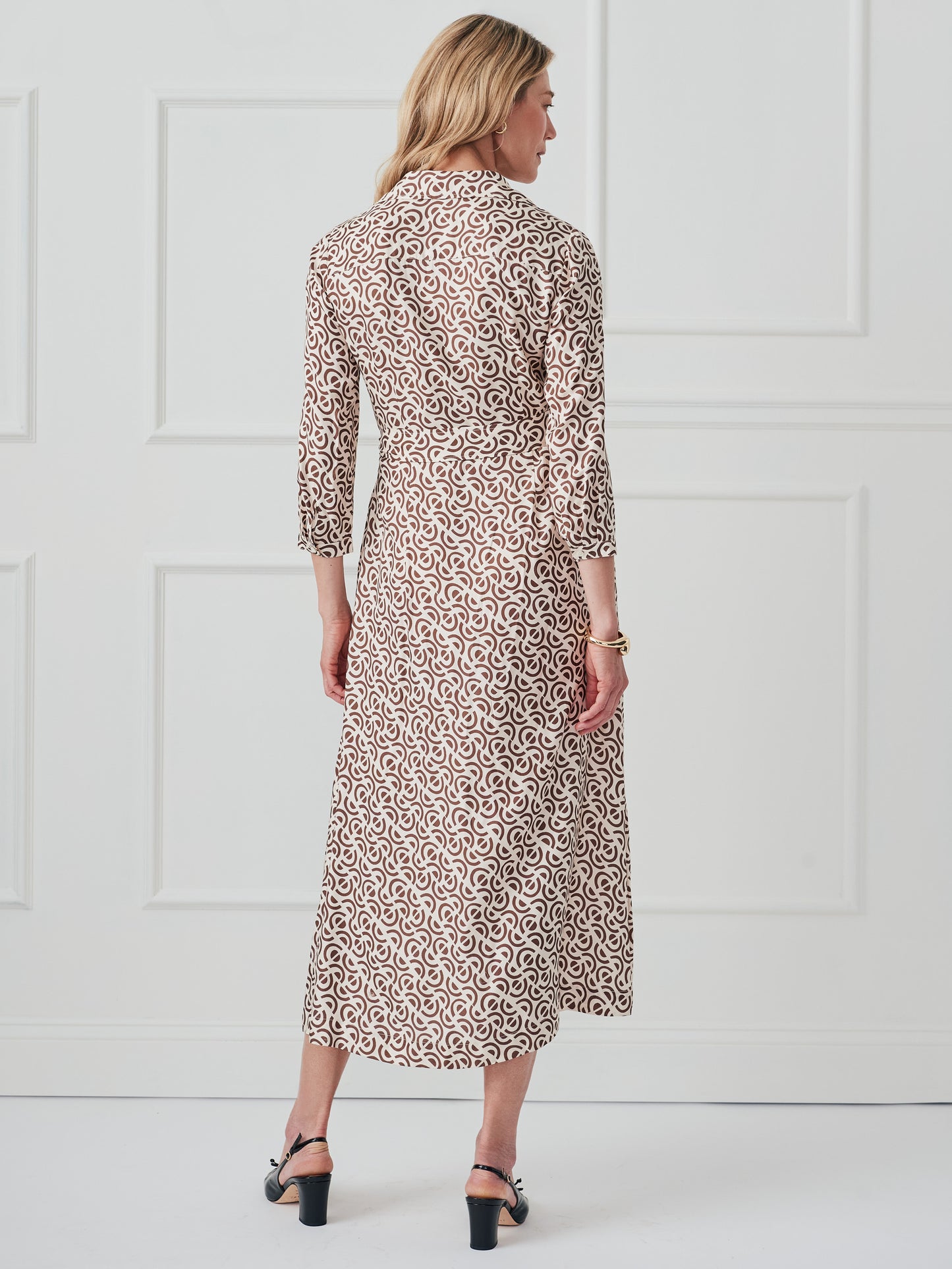 J.McLaughlin Freda dress in cream/brown made with silk/viscose. 
