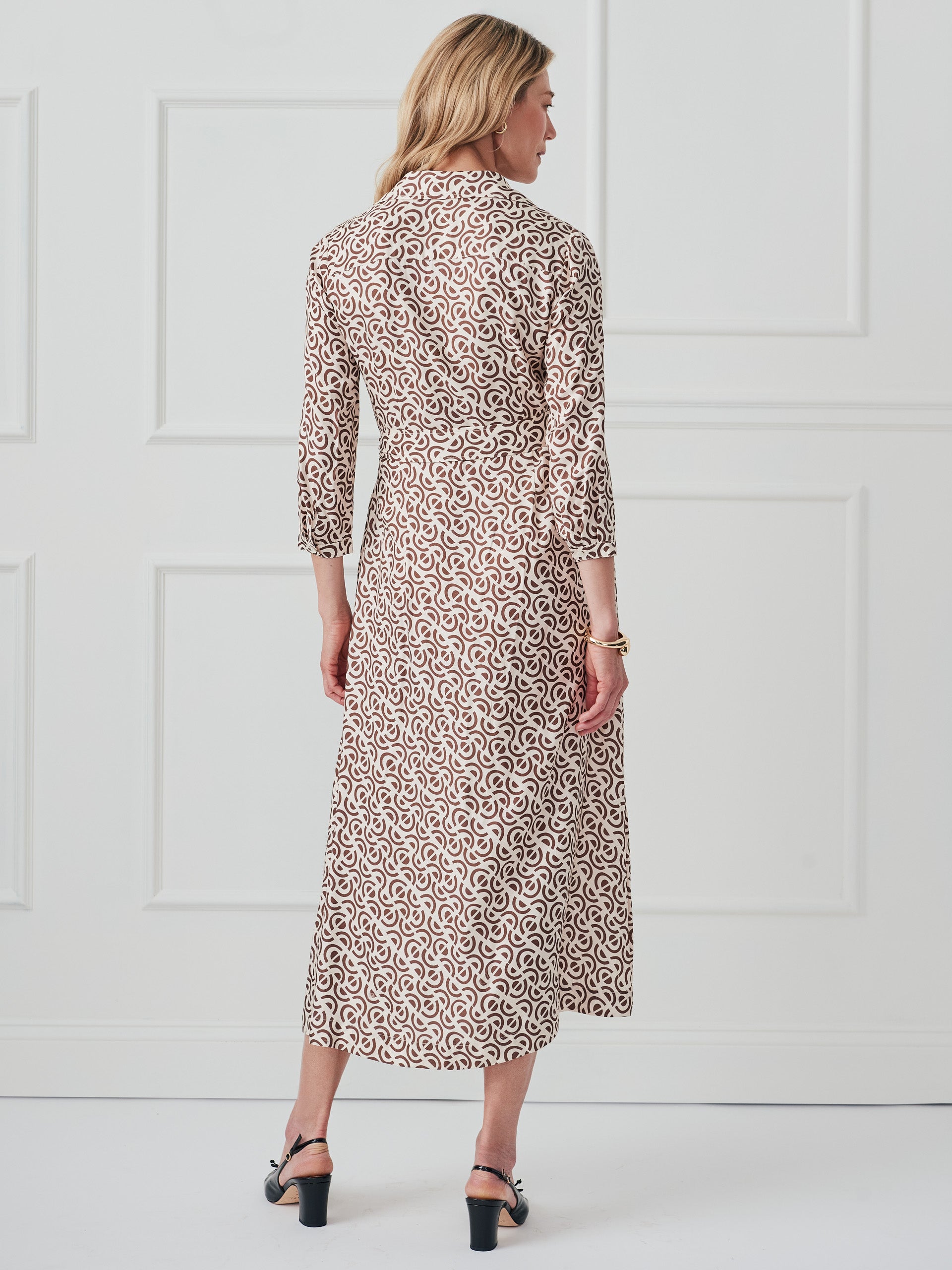 J.McLaughlin Freda dress in cream/brown made with silk/viscose. 