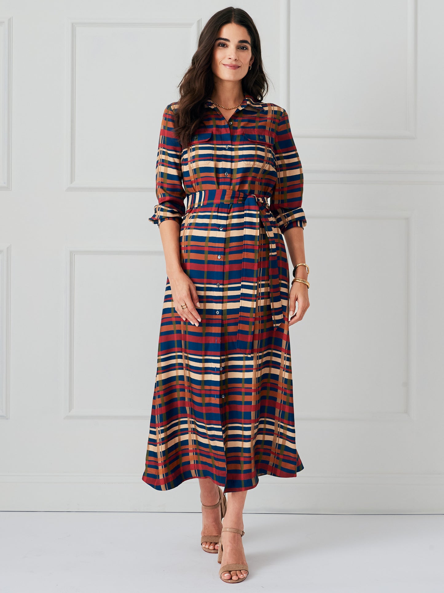 J.McLaughlin Freda dress in navy/multi made with silk/viscose. 