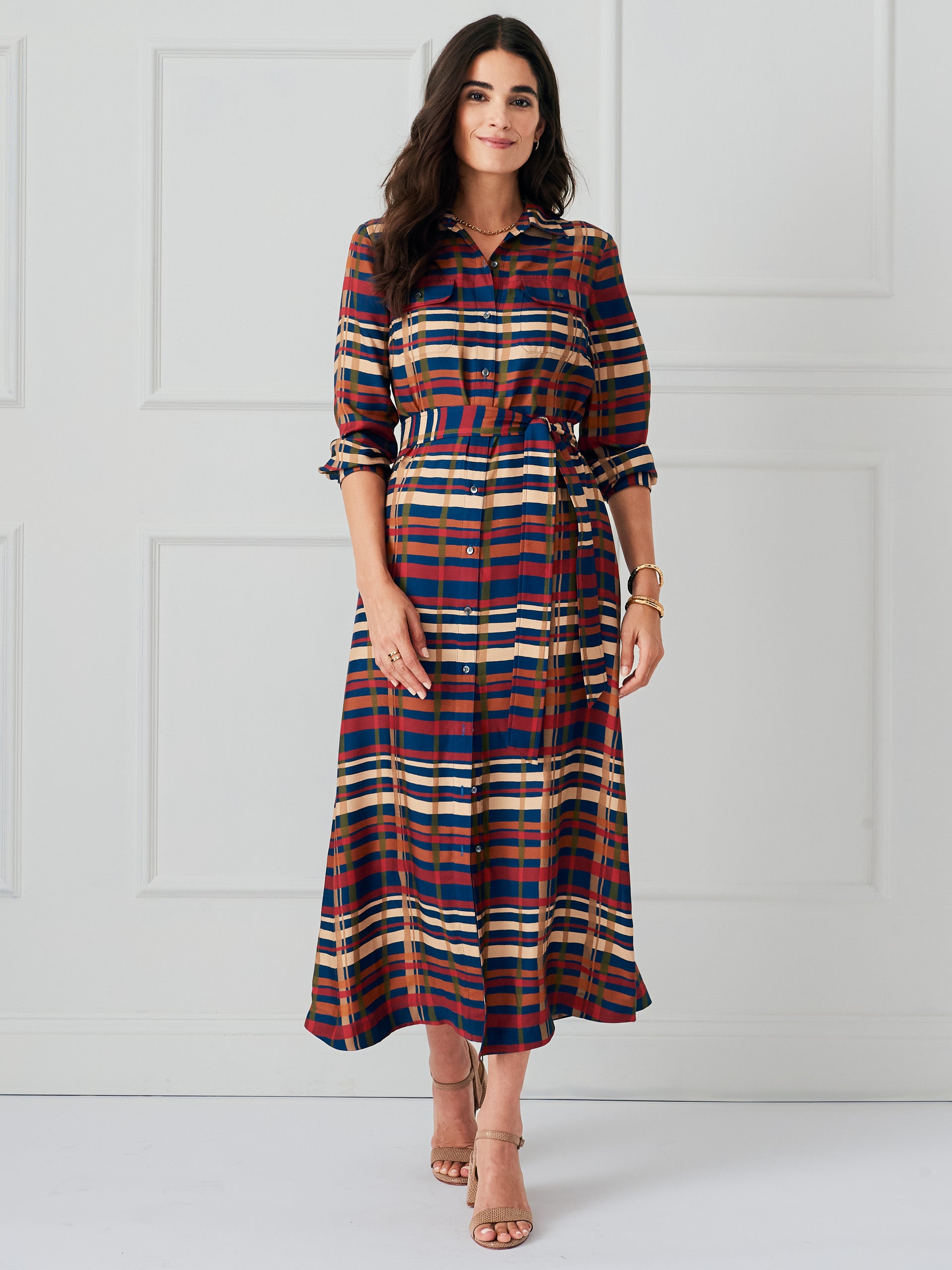 J.McLaughlin Freda dress in navy/multi made with silk/viscose. 