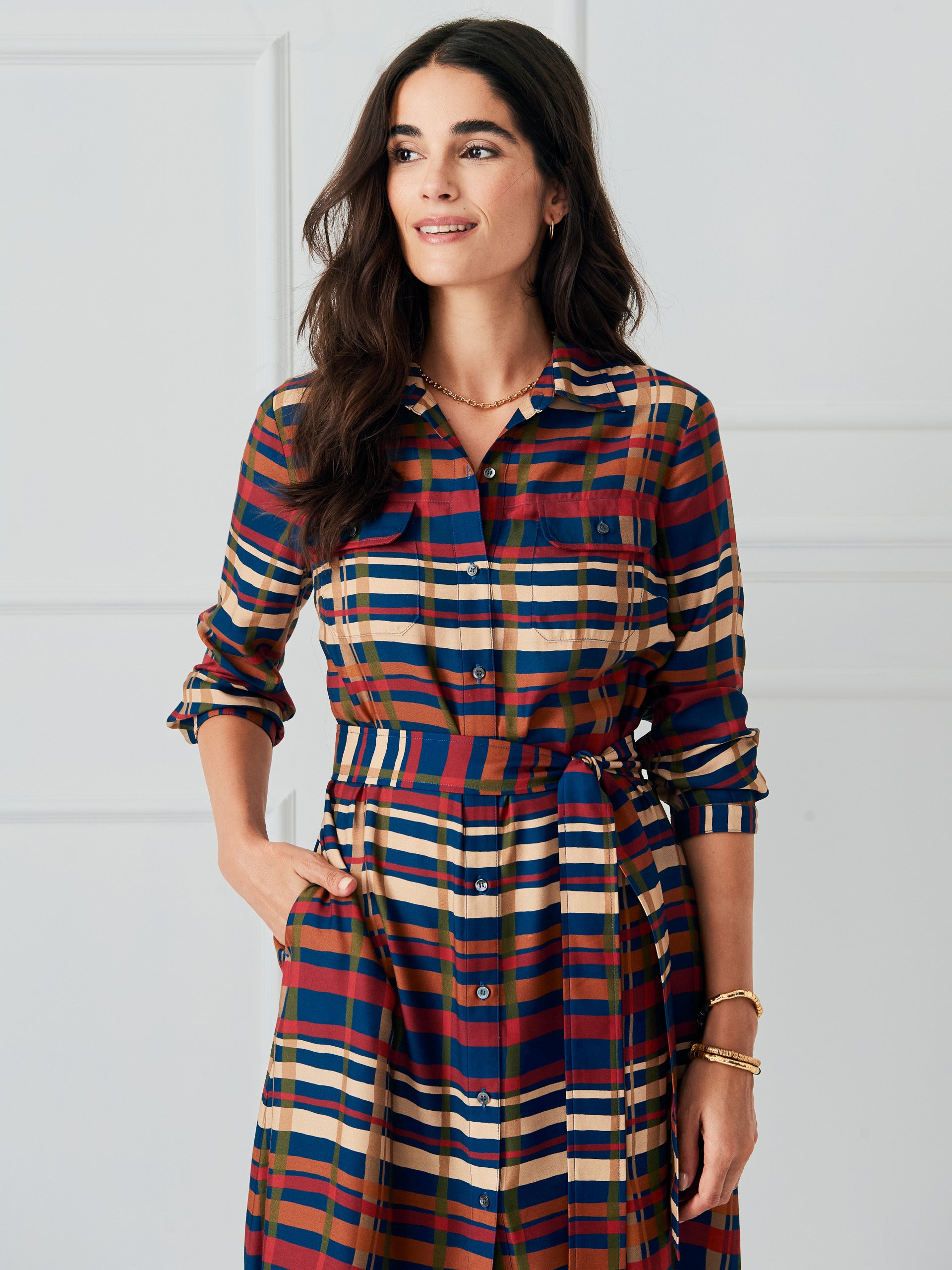 J.McLaughlin Freda dress in navy/multi made with silk/viscose. 