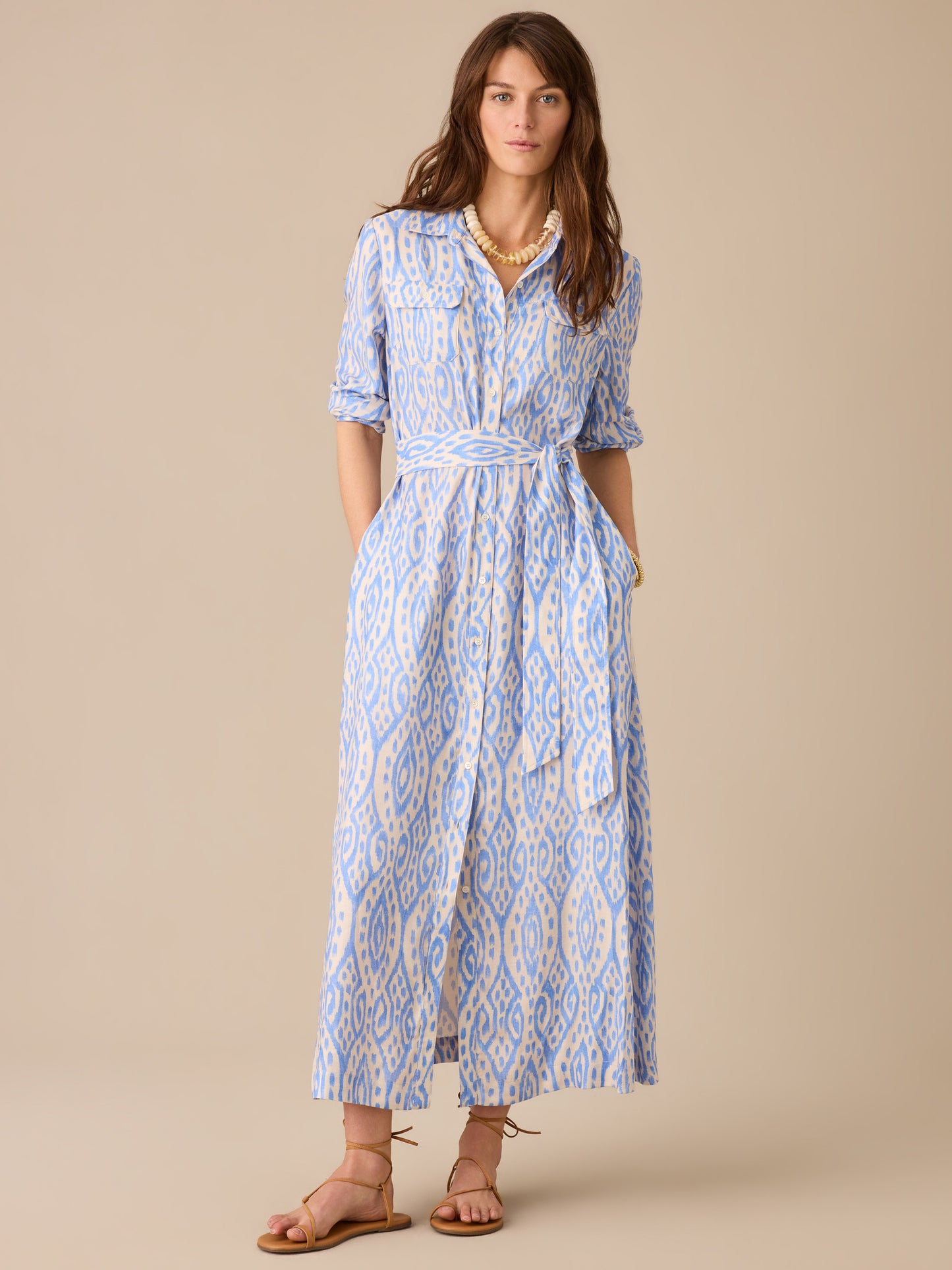 Freda Silk Blend Dress in Seagrass Ikat