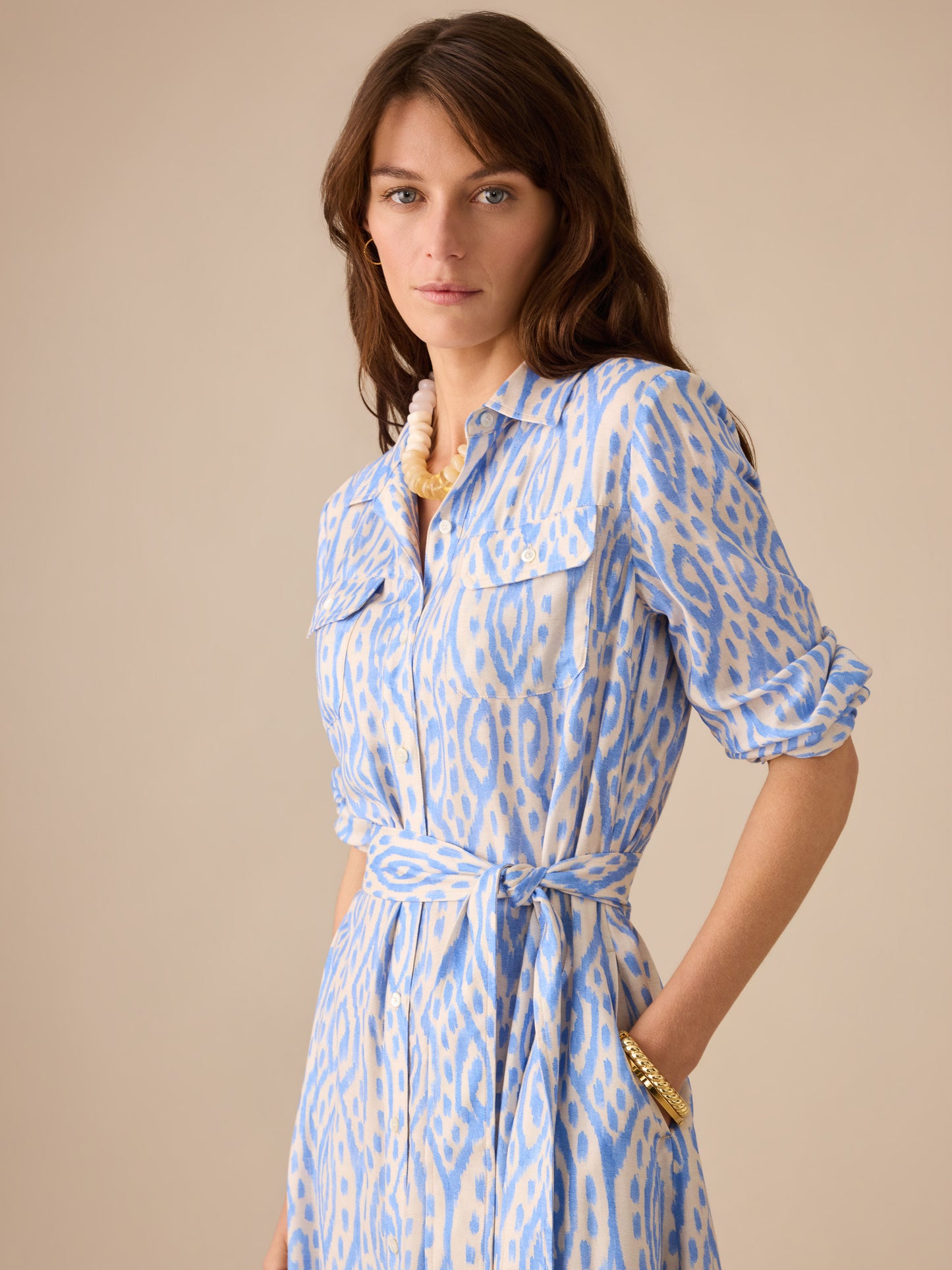 Freda Silk Blend Dress in Seagrass Ikat