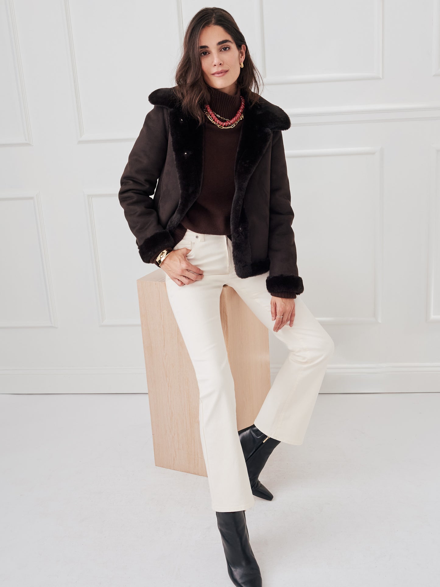 J.McLaughlin Freddie jacket in dark brown made with polyester. 