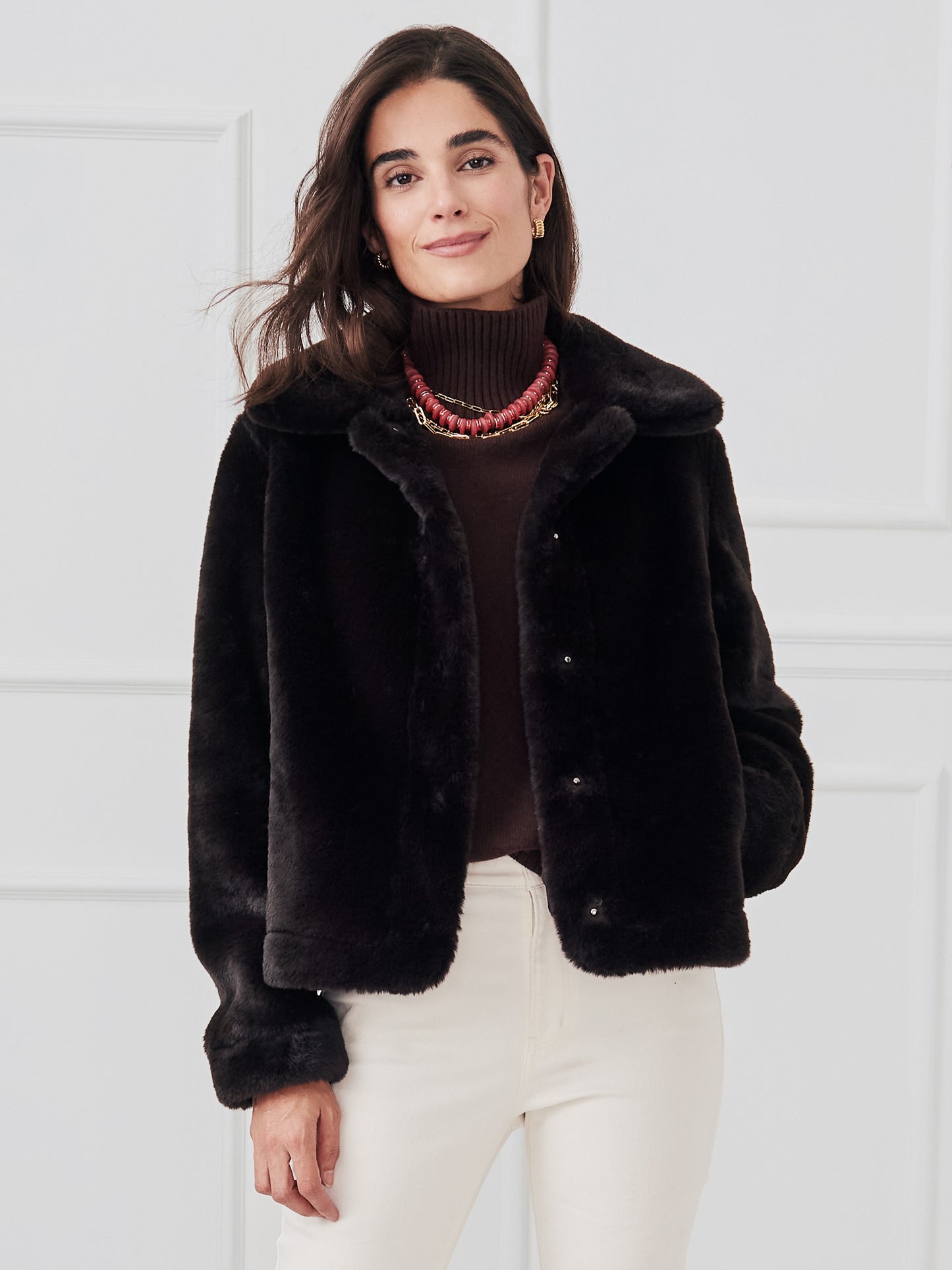 J.McLaughlin Freddie jacket in dark brown made with polyester. 