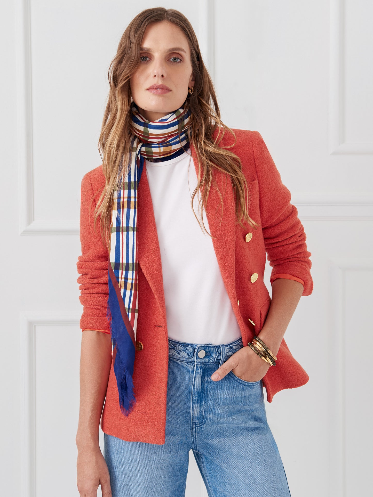 J.McLaughlin Genevieve blazer in orange made with wool boucle.