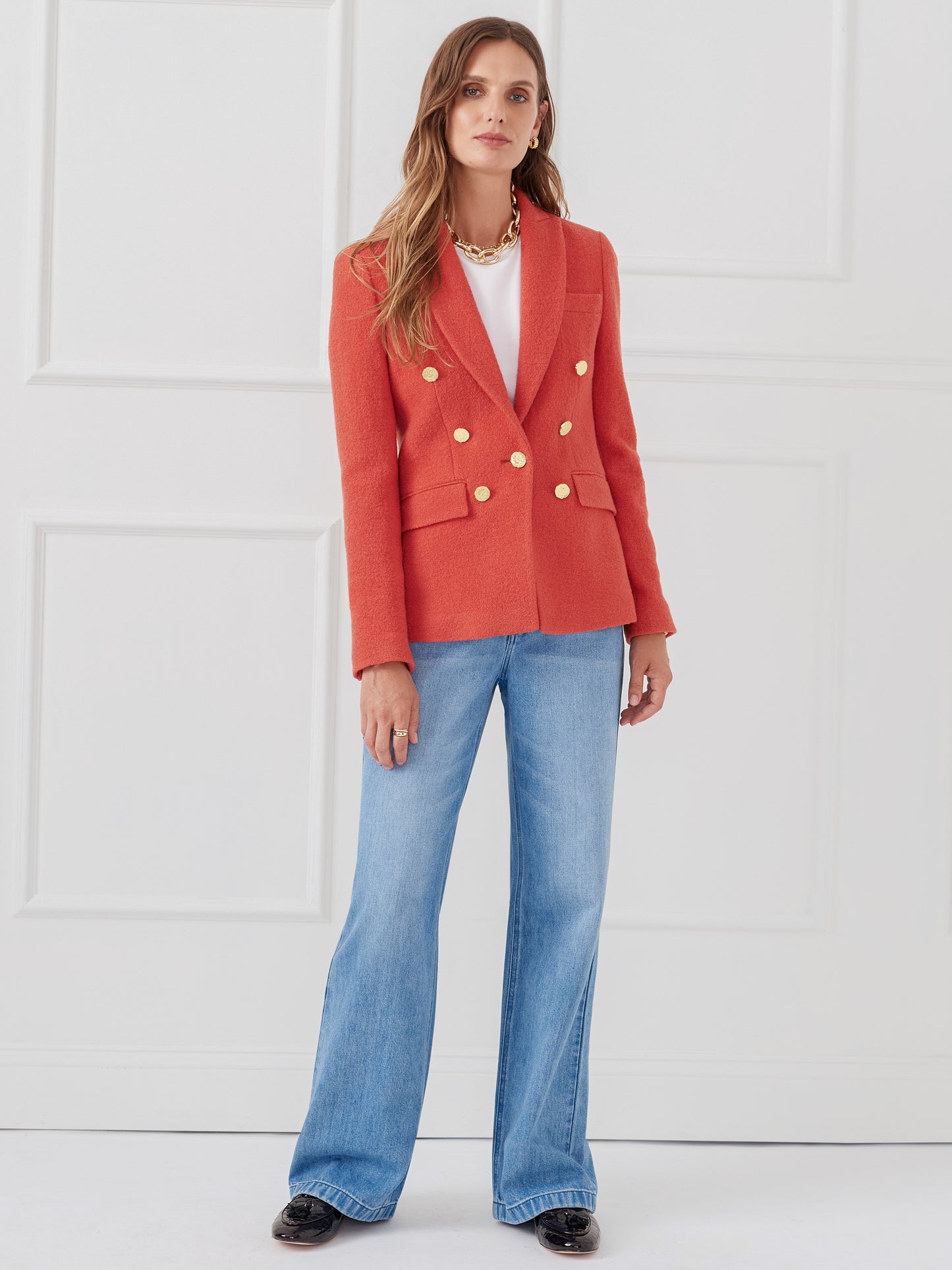 J.McLaughlin Genevieve blazer in orange made with wool boucle.
