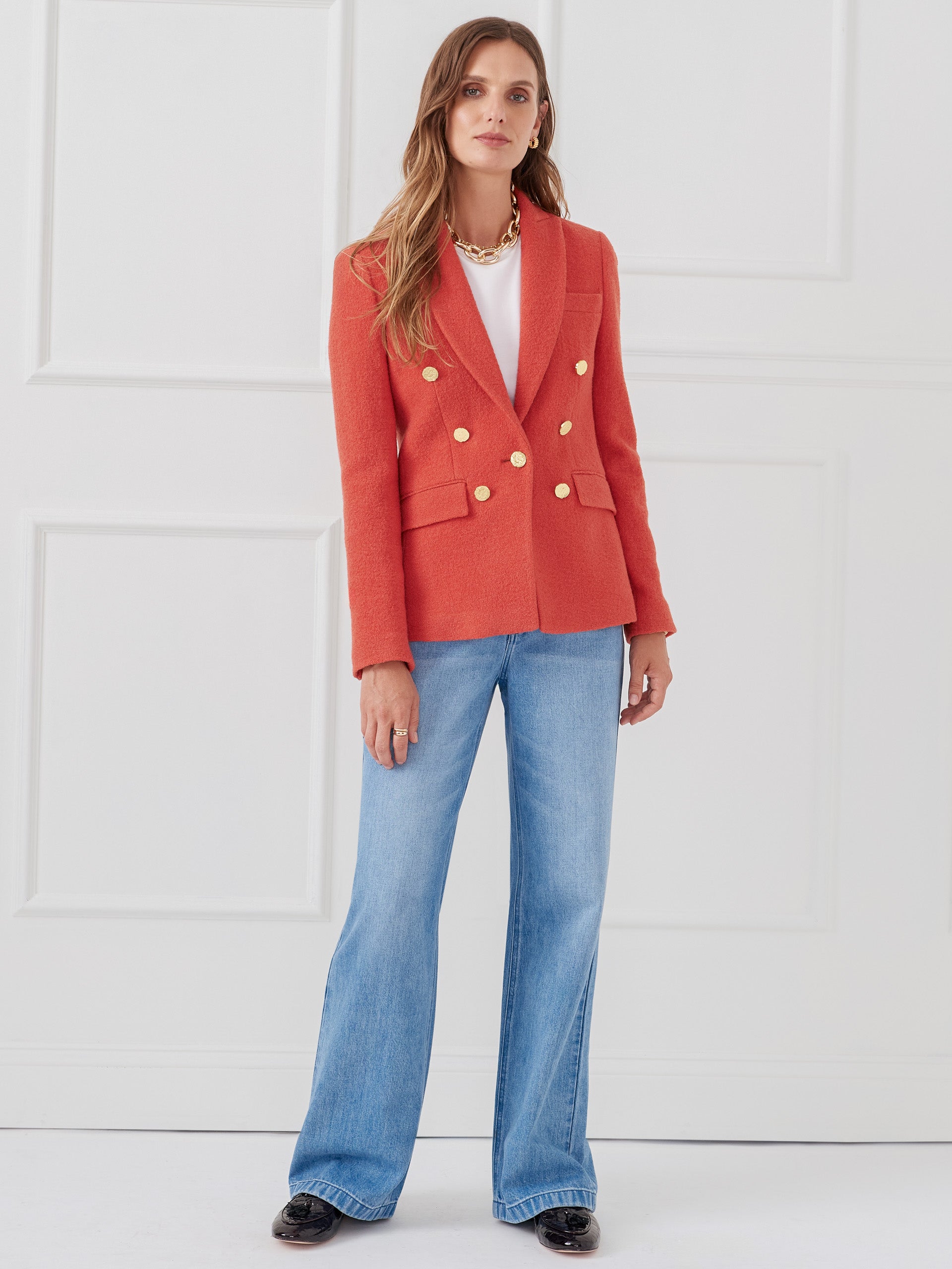J.McLaughlin Genevieve blazer in orange made with wool boucle.
