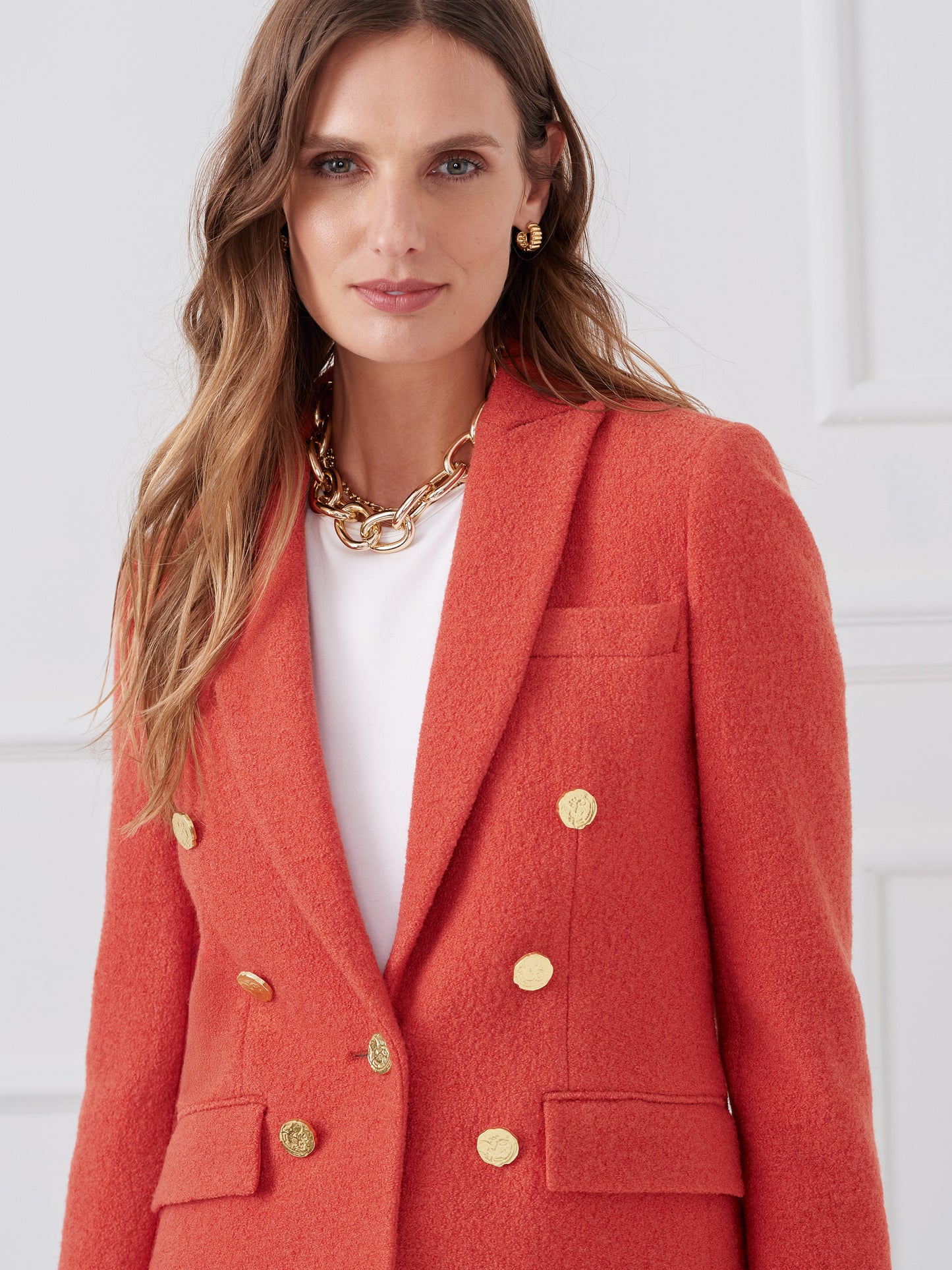 J.McLaughlin Genevieve blazer in orange made with wool boucle.