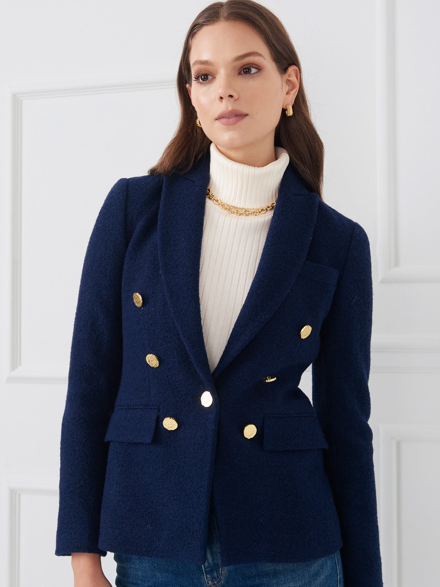 J.McLaughlin Genevieve blazer in navy made with wool boucle.