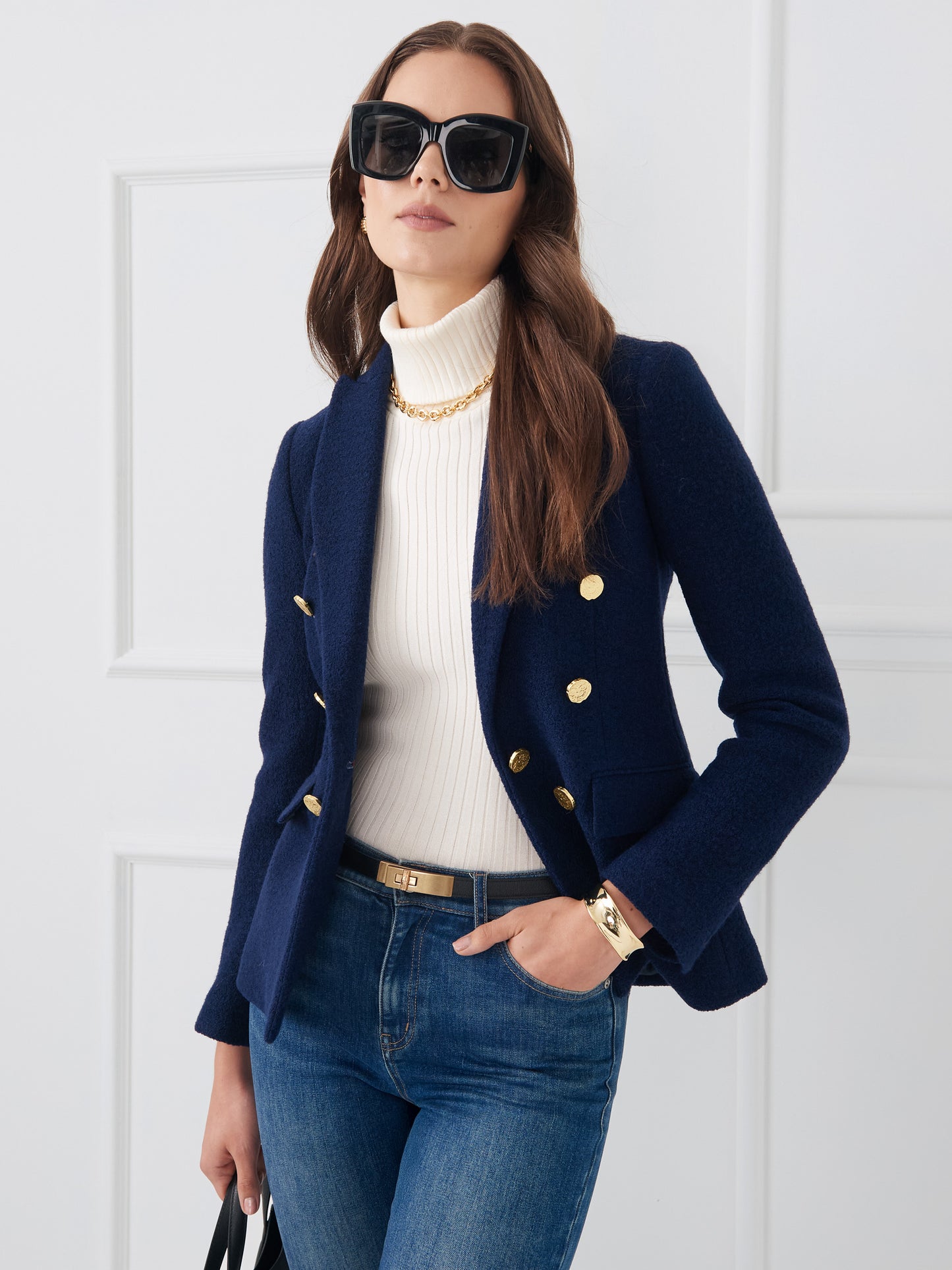 J.McLaughlin Genevieve blazer in navy made with wool boucle.