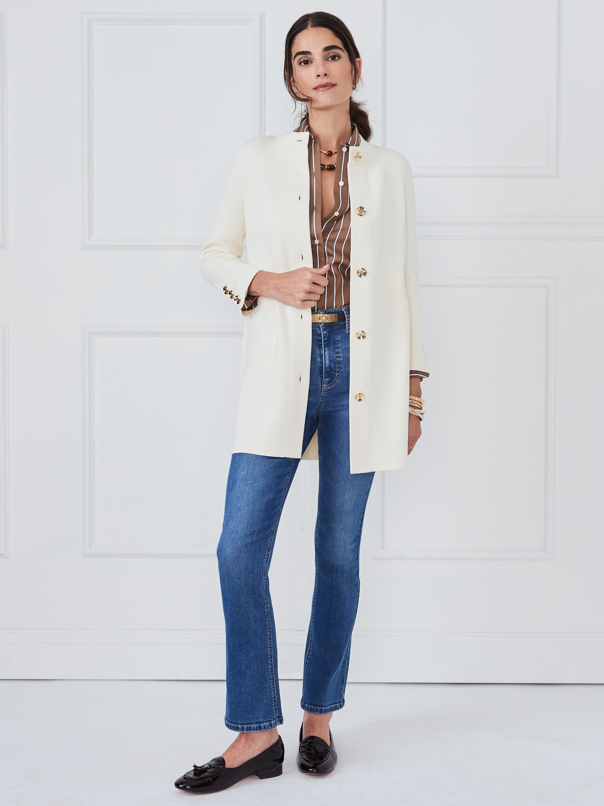 J.McLaughlin Georgia sweater in egret white made with cotton. 