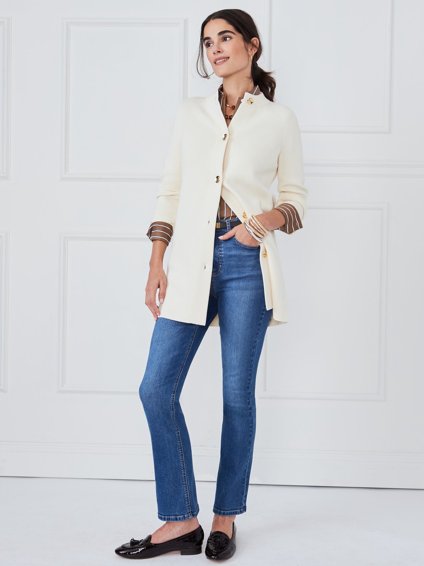 J.McLaughlin Georgia sweater in egret white made with cotton. 