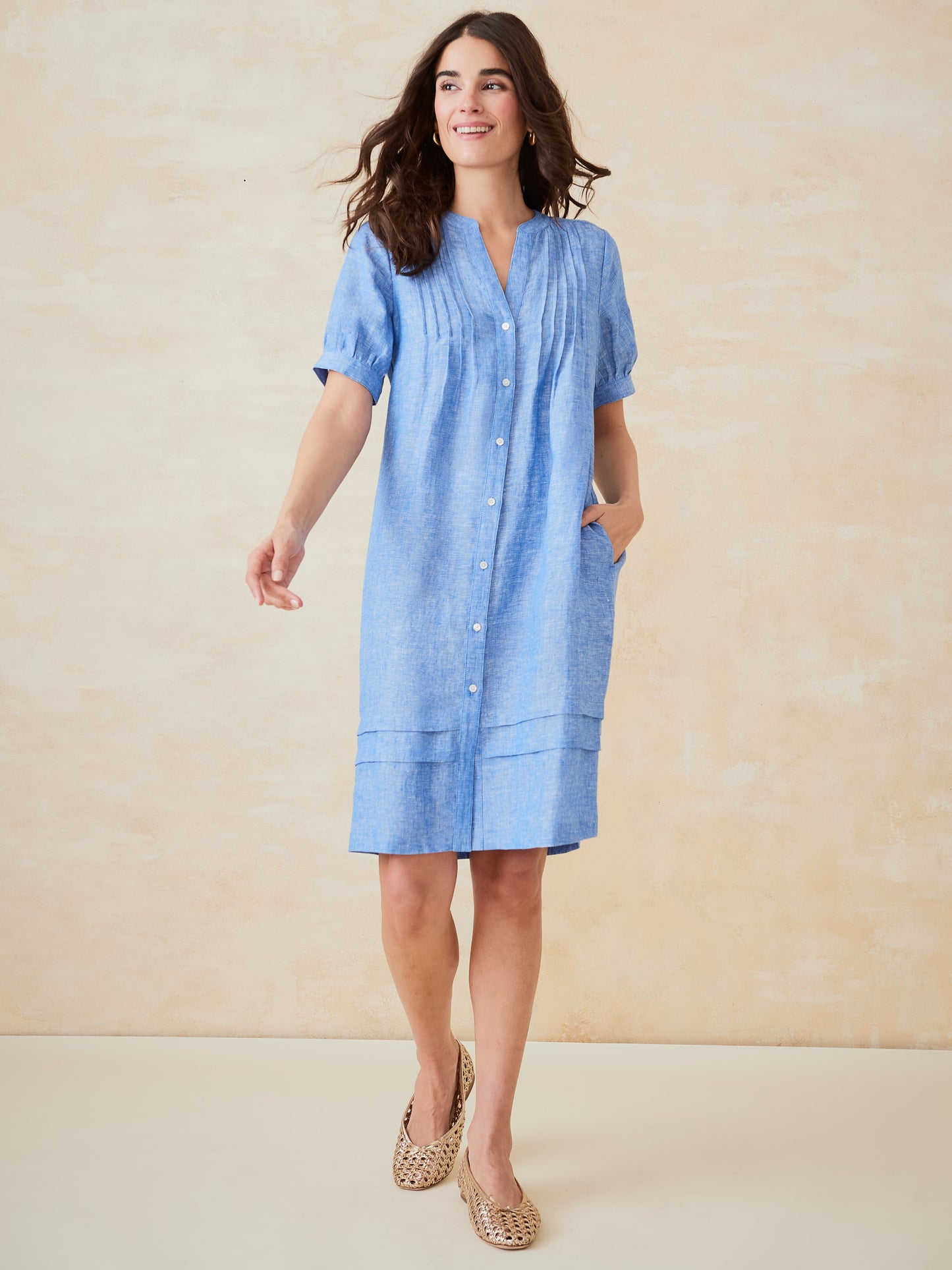 J.McLaughlin Gianna dress in marine blue made with linen. 