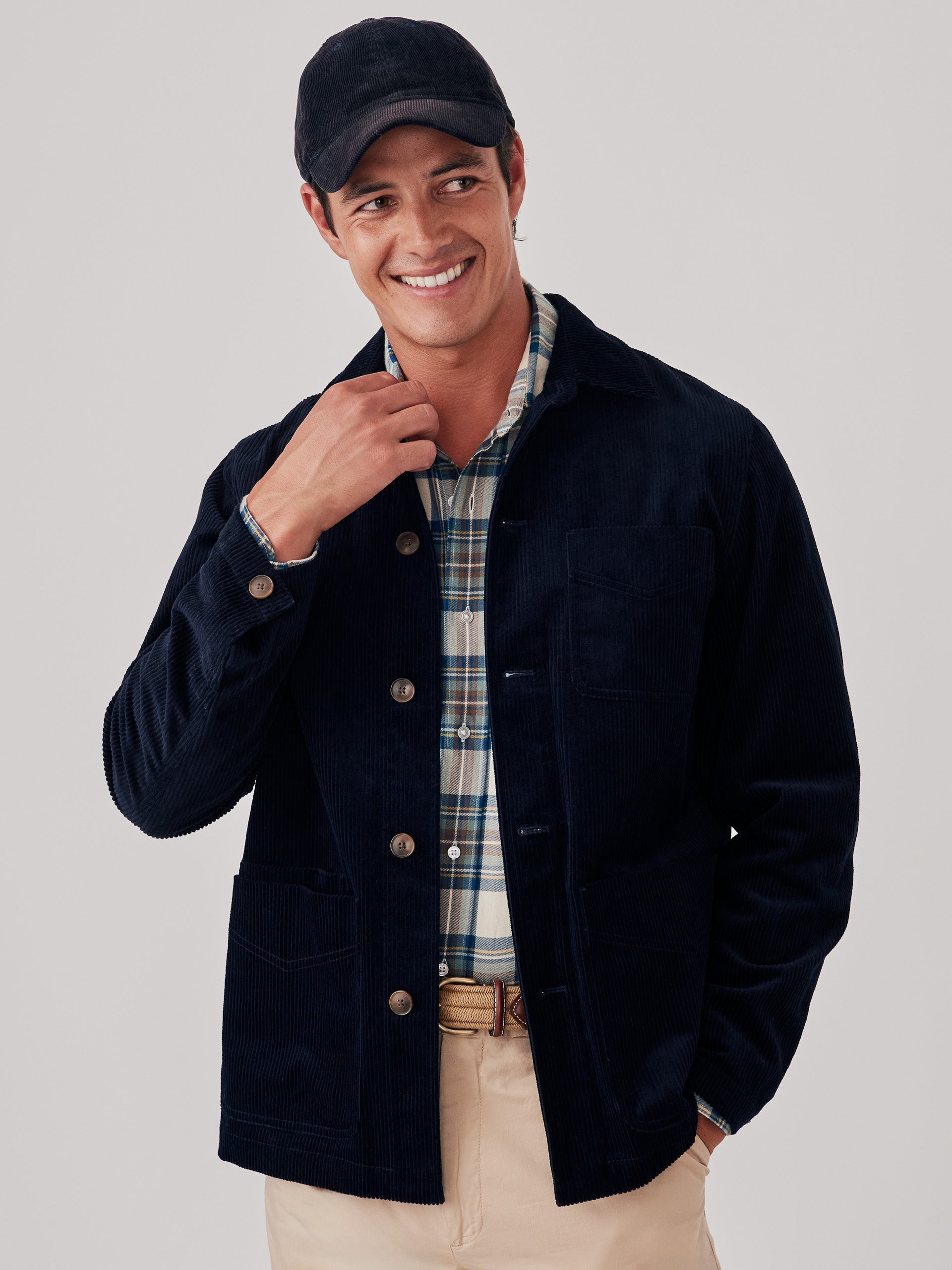 J.McLaughlin Weekender jacket in navy made with cotton corduroy