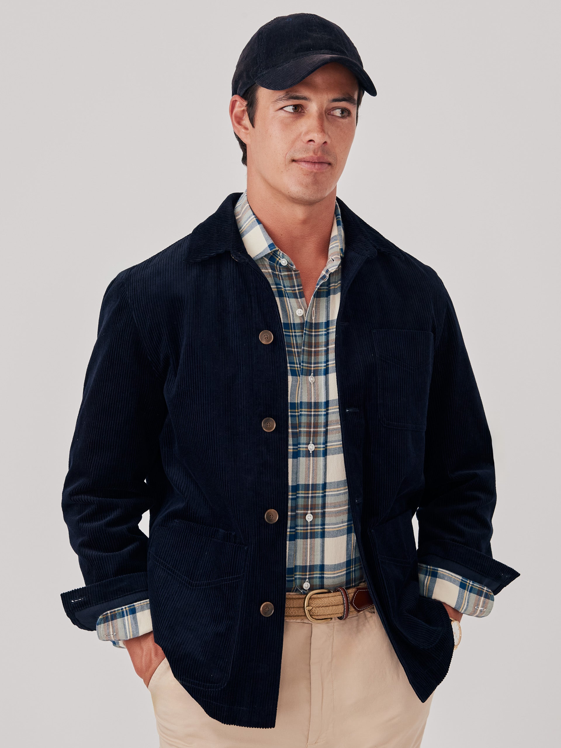 J.McLaughlin Weekender jacket in navy made with cotton corduroy