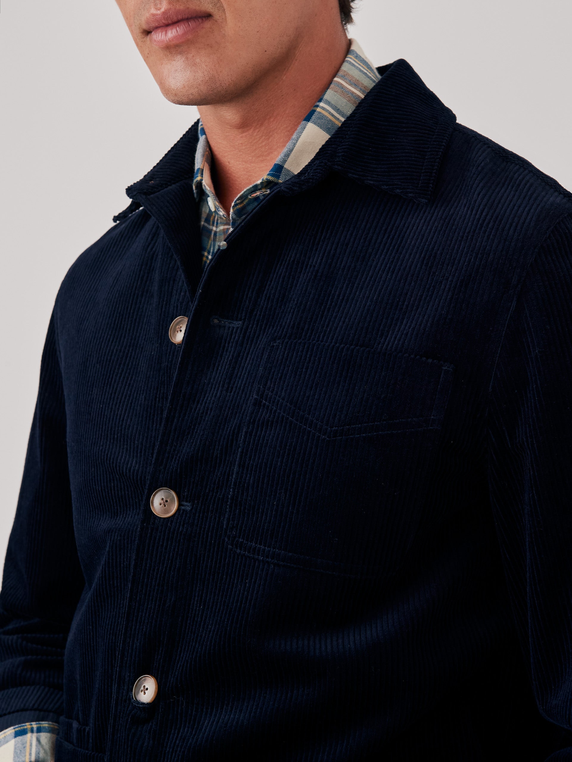 J.McLaughlin Weekender jacket in navy made with cotton corduroy