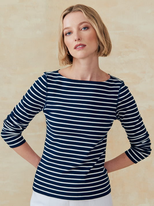 J.McLaughlin Goldie tee in navy/white mad with cotton.