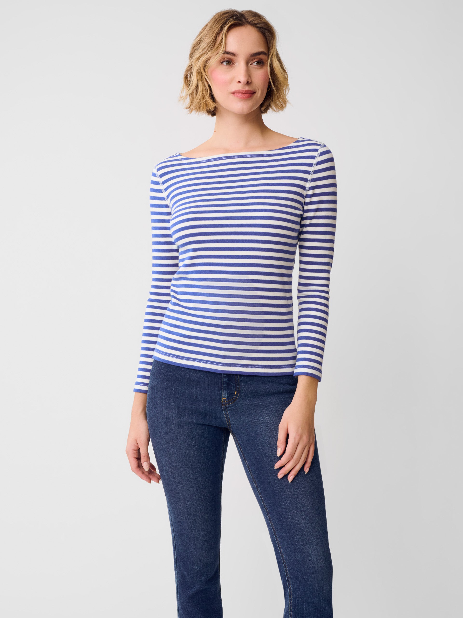 J.McLaughlin Goldie Top in White/Blue made with cotton. 