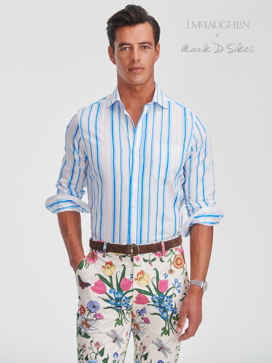 Gramercy Cotton Shirt in Coastal Waterline