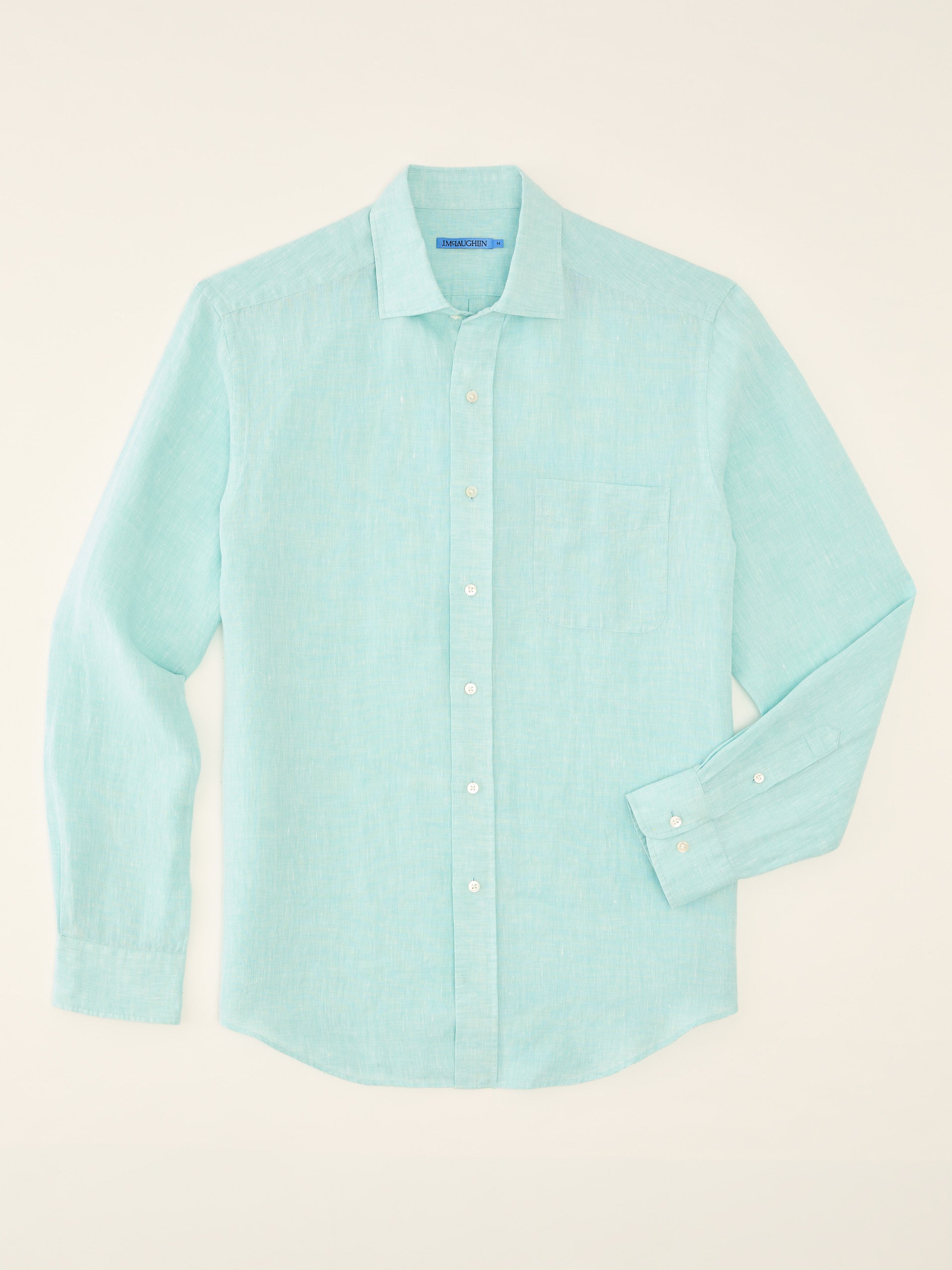 J.McLaughlin Gramercy shirt in Aqua made with Linen.