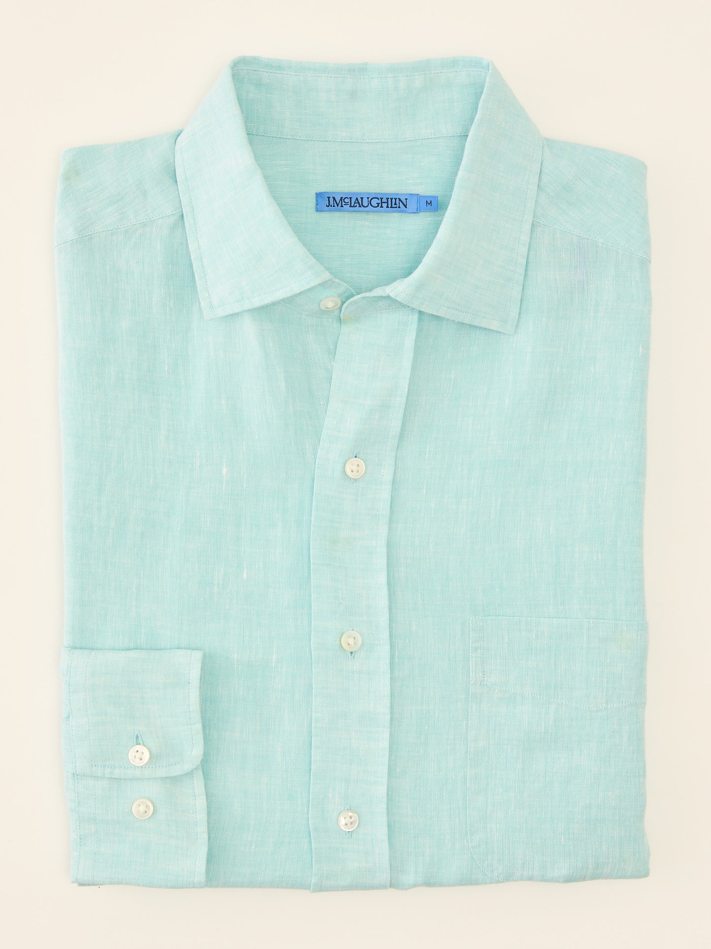 J.McLaughlin Gramercy shirt in Aqua made with Linen.