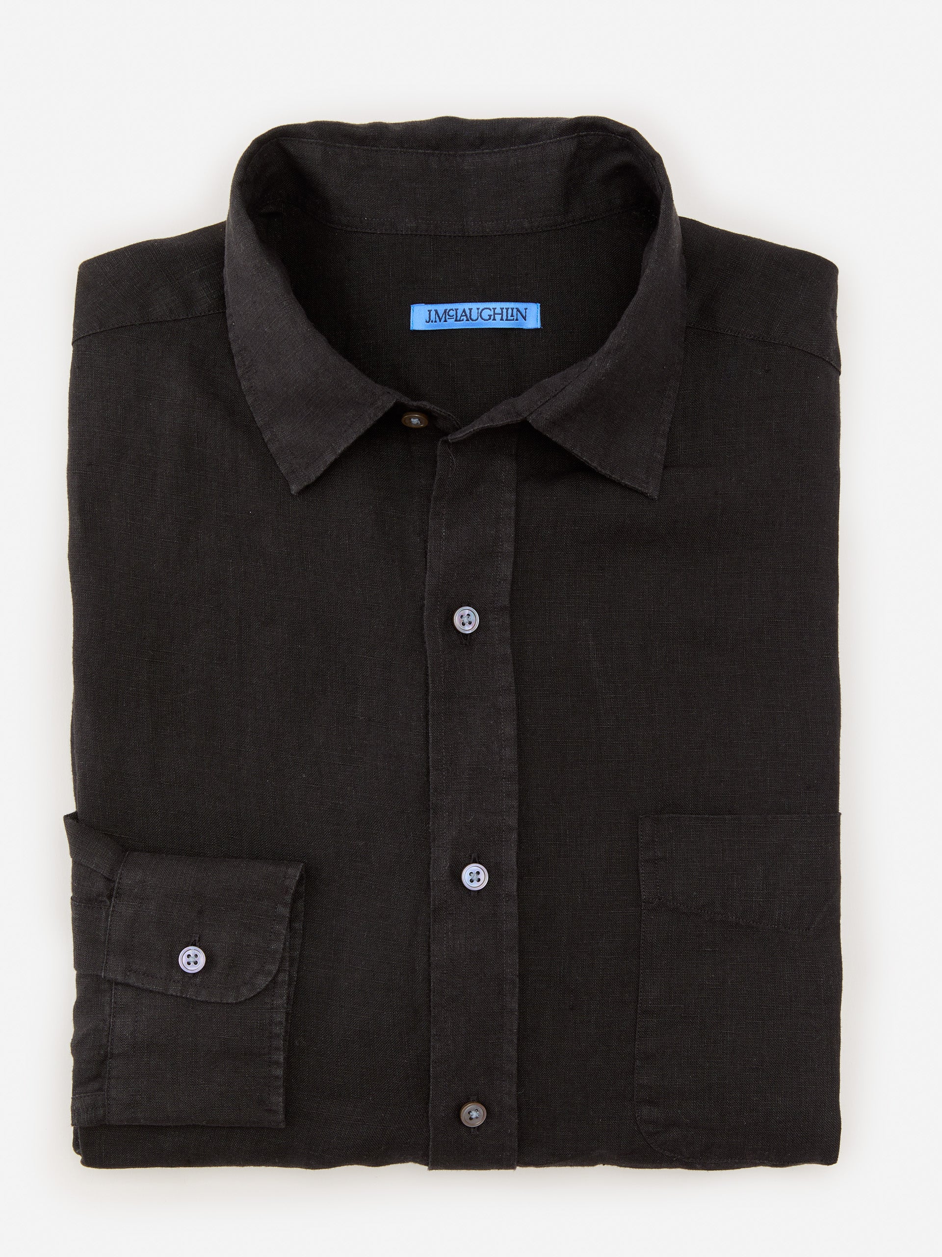 J.McLaughlin Gramercy classic fit shirt in black made with linen.