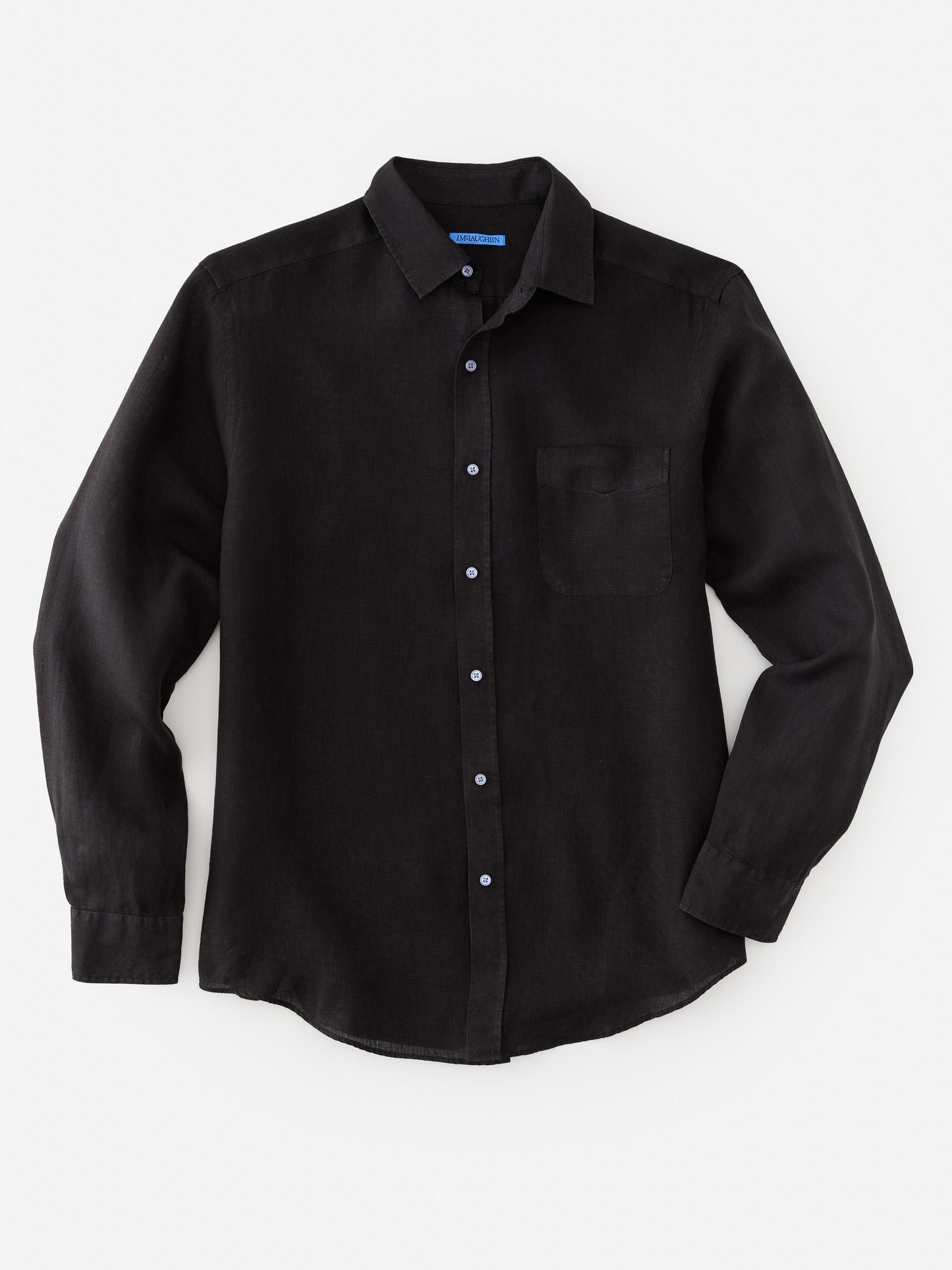 J.McLaughlin Gramercy classic fit shirt in black made with linen.