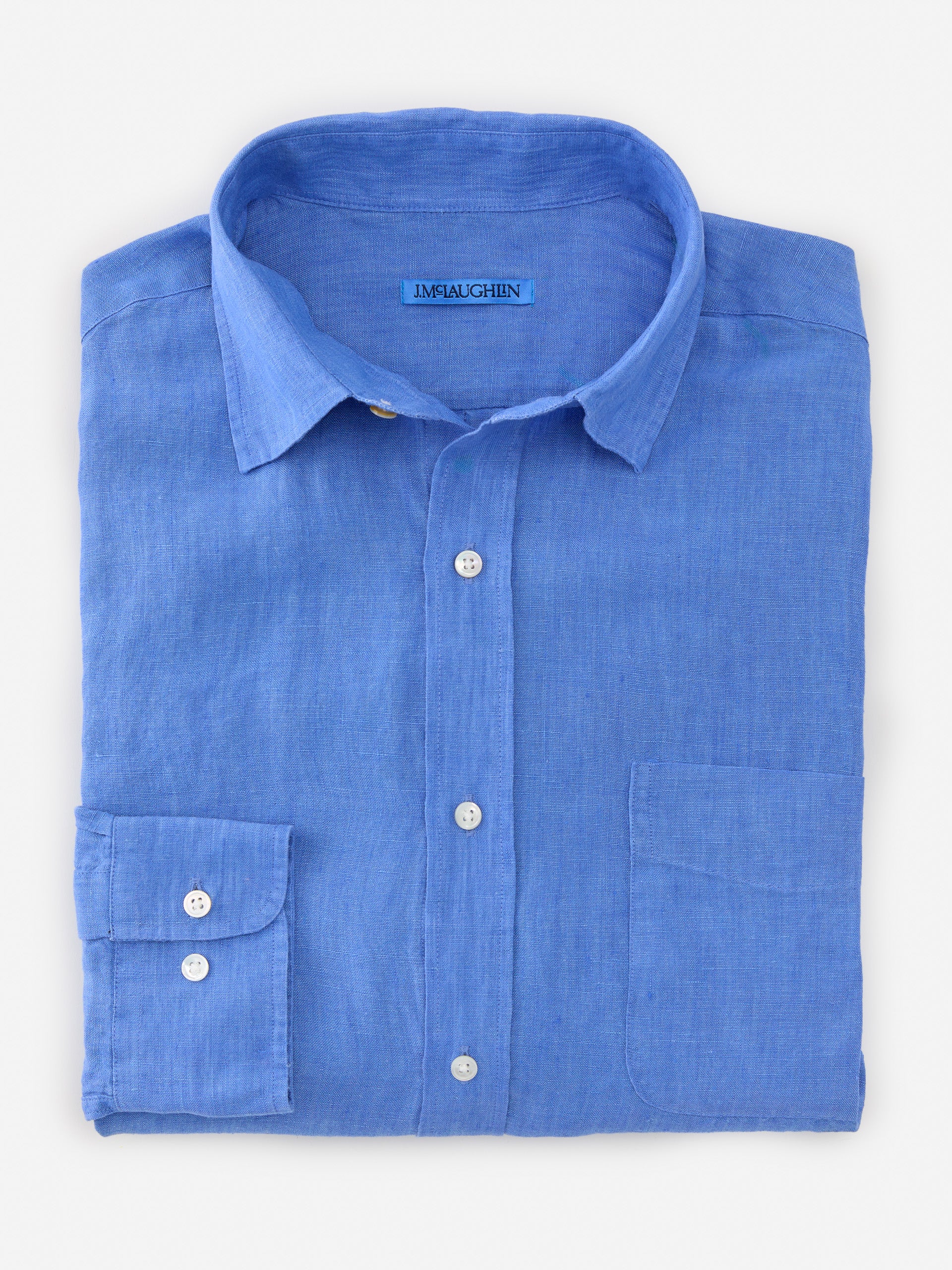 J.McLaughlin Gramercy Classic Fit Linen Shirt in French Blue made with Linen.