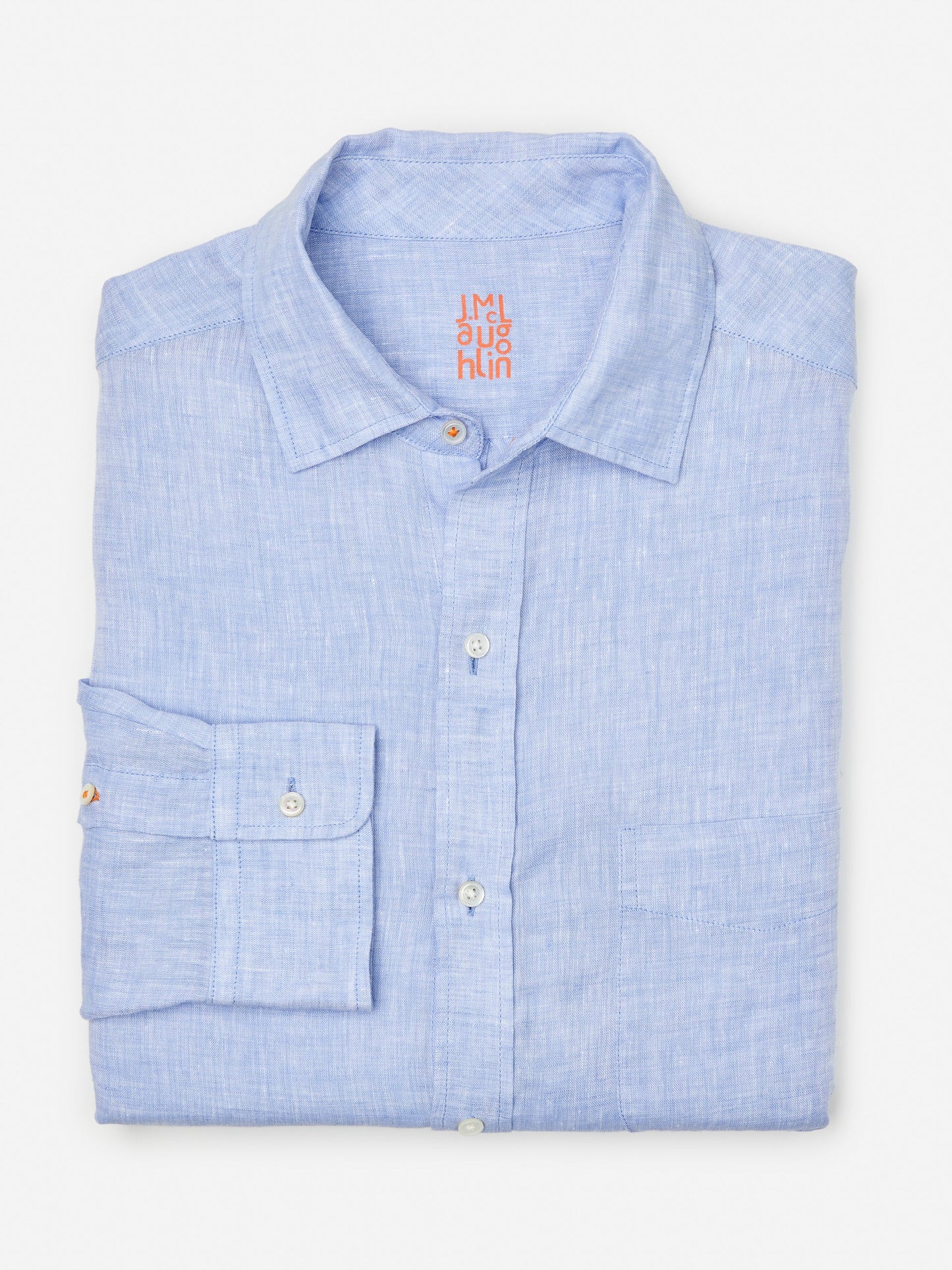 J.McLaughlin Gramercy Classic Fit Linen Shirt in Light Denim Blue made with Linen.