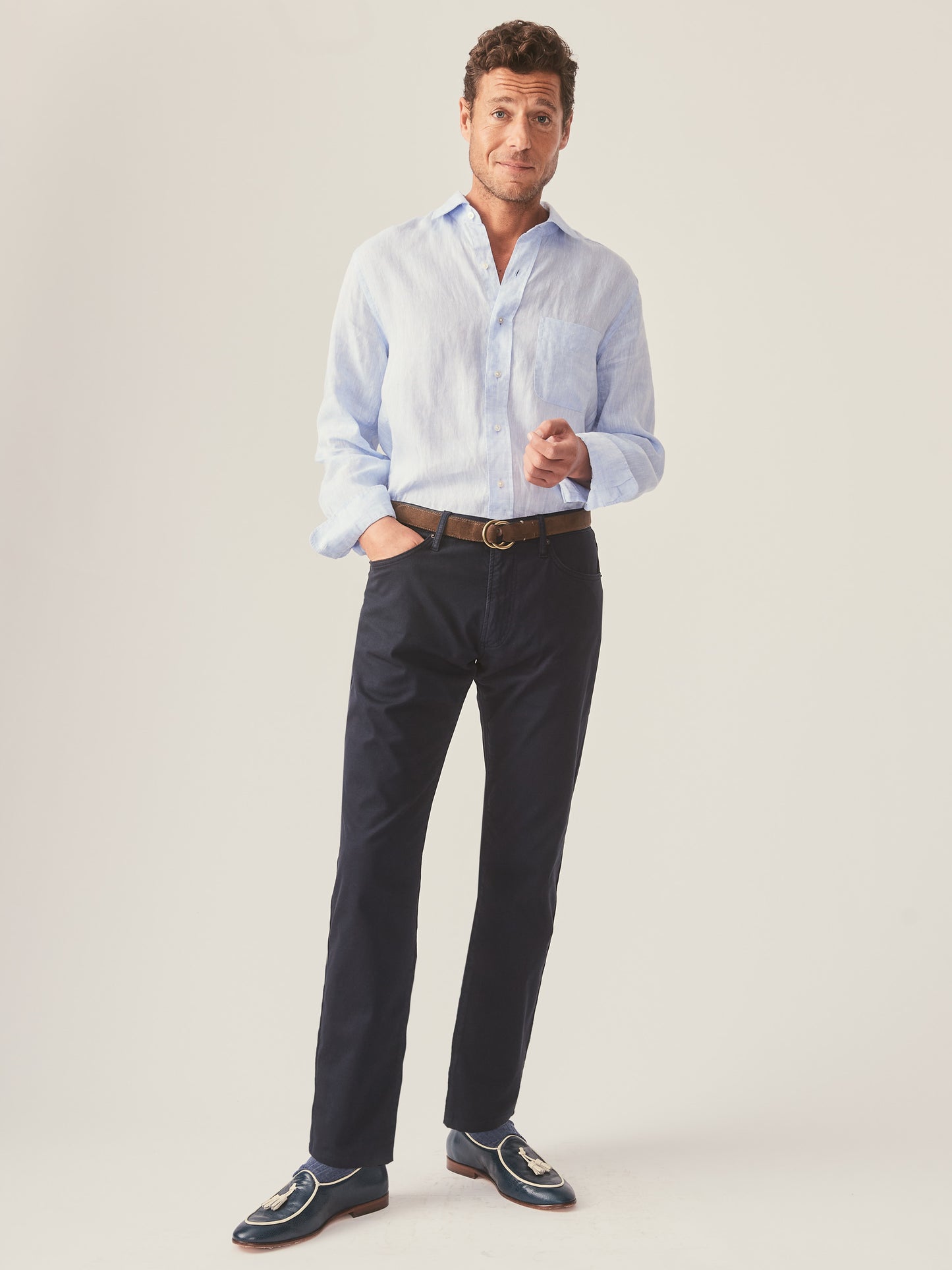 Parker 5-Pocket Straight Pants in Stretch Cotton Sateen