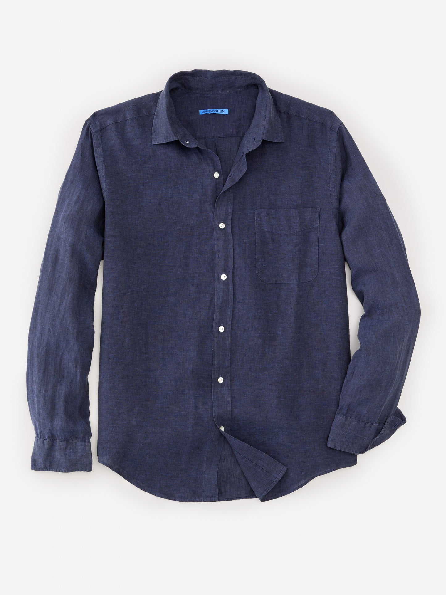 J.McLaughlin Gramercy Classic Fit Linen Shirt in navy made with Linen.