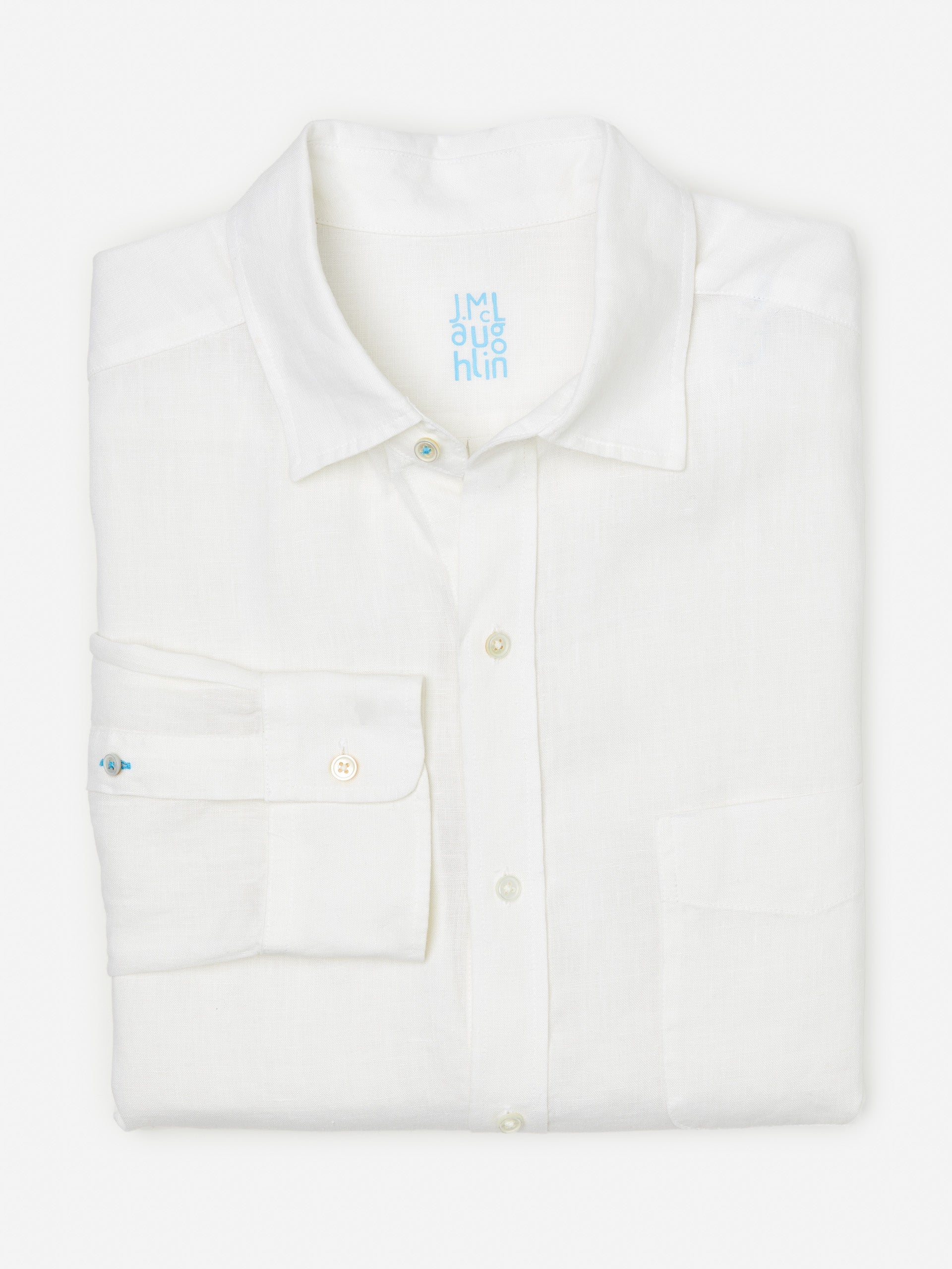 J.McLaughlin Gramercy Classic Fit Linen Shirt in White made with Linen.