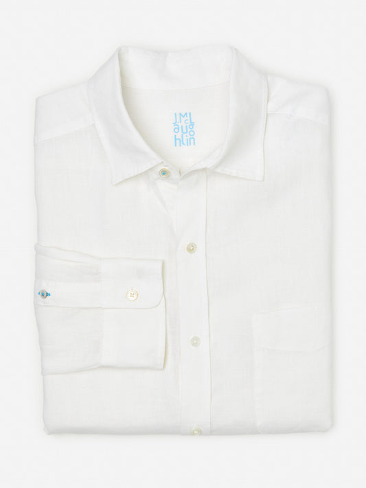 J.McLaughlin Gramercy Classic Fit Linen Shirt in White made with Linen.