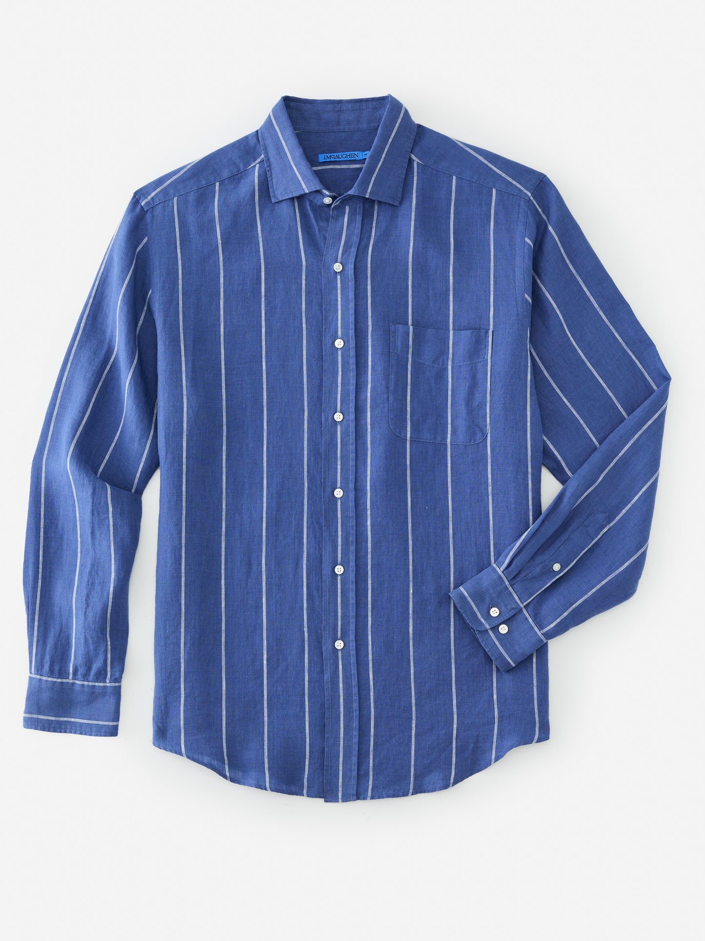 J.McLaughlin Gramercy shirt in blue/white made with linen. 