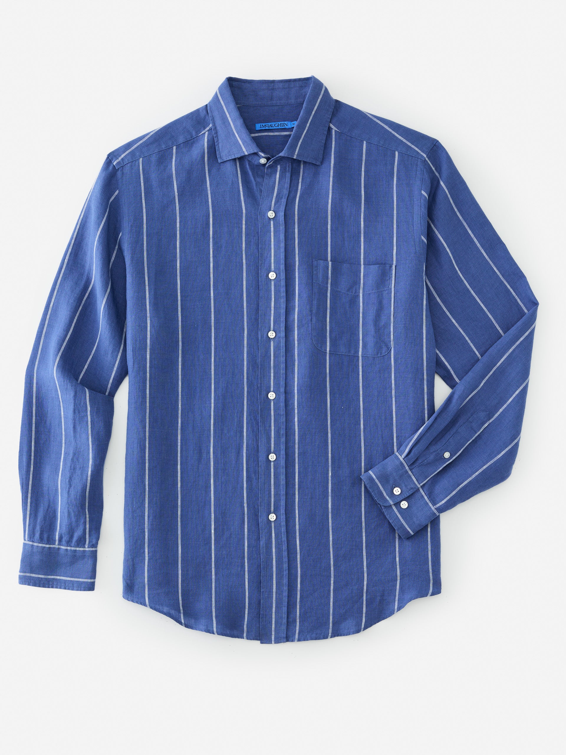 J.McLaughlin Gramercy shirt in blue/white made with linen. 