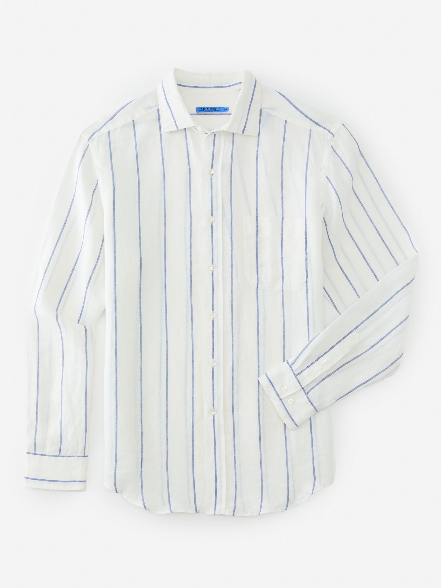 J.McLaughlin Gramercy shirt in white/blue made with linen. 