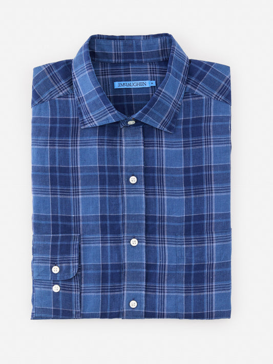 J.McLaughlin Gramercy shirt in navy/chambray made with linen.