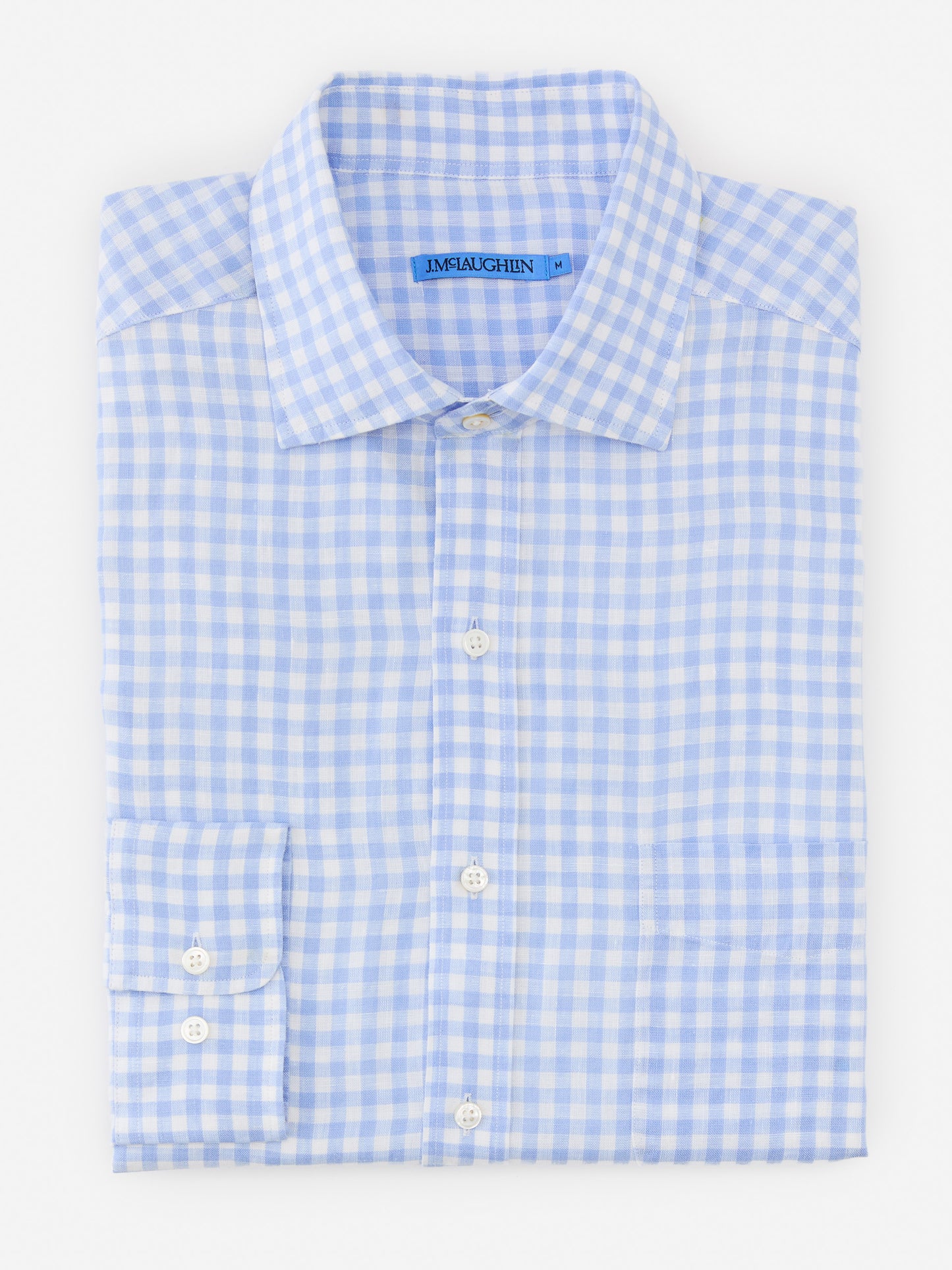 J.McLaughlin Gramercy shirt in blue/white made with linen.