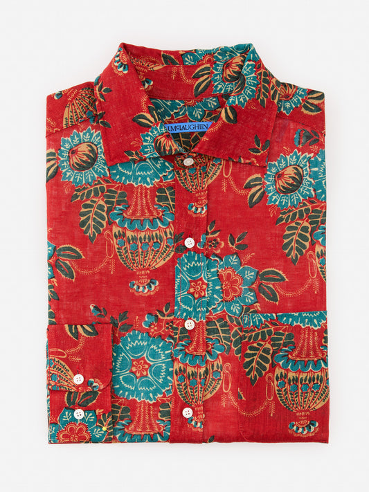 J.McLaughlin Gramercy shirt in red/multi made with linen.