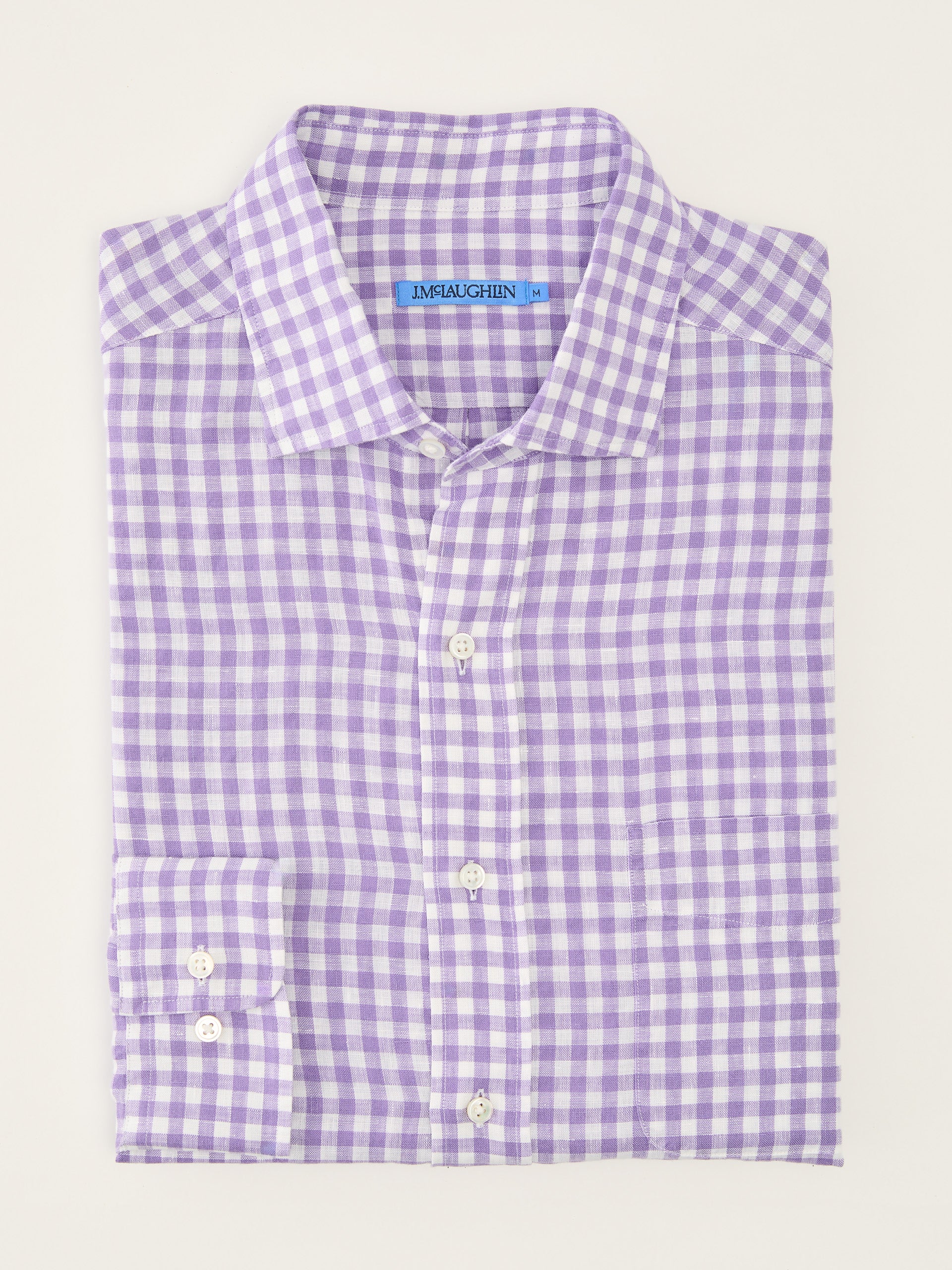 J.McLaughlin Gramercy shirt in Purple/White made with Linen.