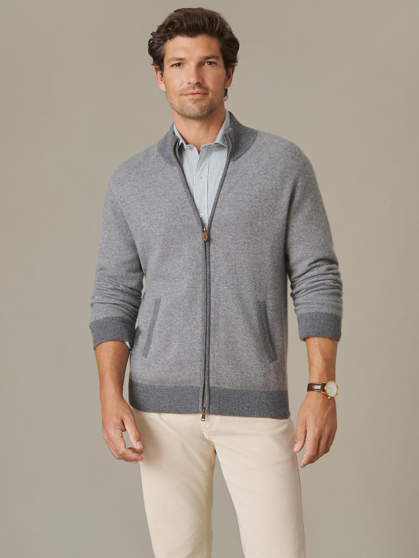 Graham Zip Sweater in Birdseye