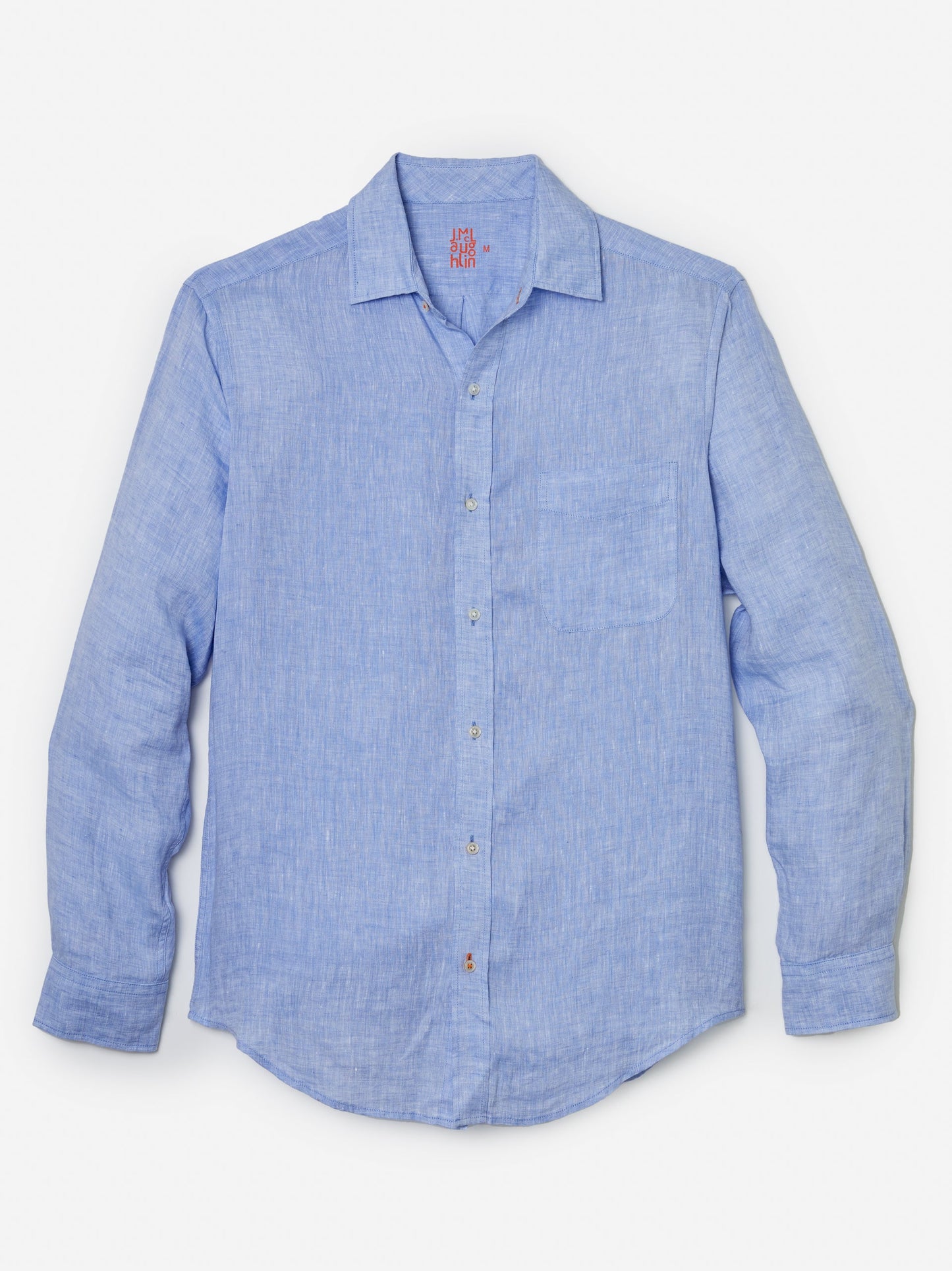 J.McLaughlin Gramercy Classic Fit Linen Shirt in Light Denim Blue made with Linen.