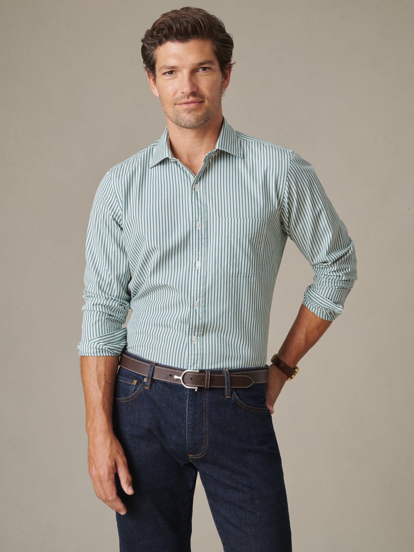 Gramercy Cotton Shirt in Varigated Stripe