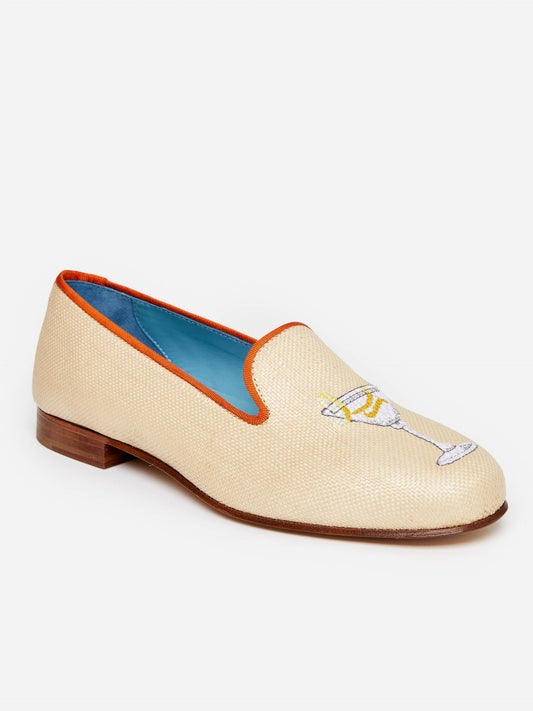 J.McLaughlin slippers in natural made with grasscloth.